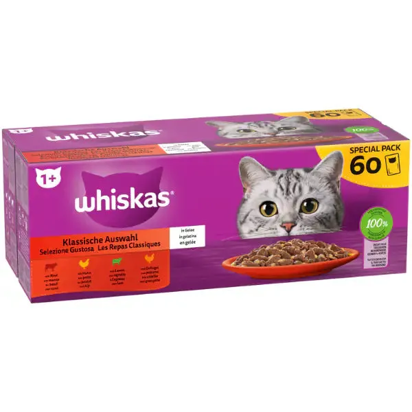 Whiskas Core Selezione Gustosa Multipack 60x85 gr 20x Manzo 20x Pollo 20x Tacchino 20x Agnello