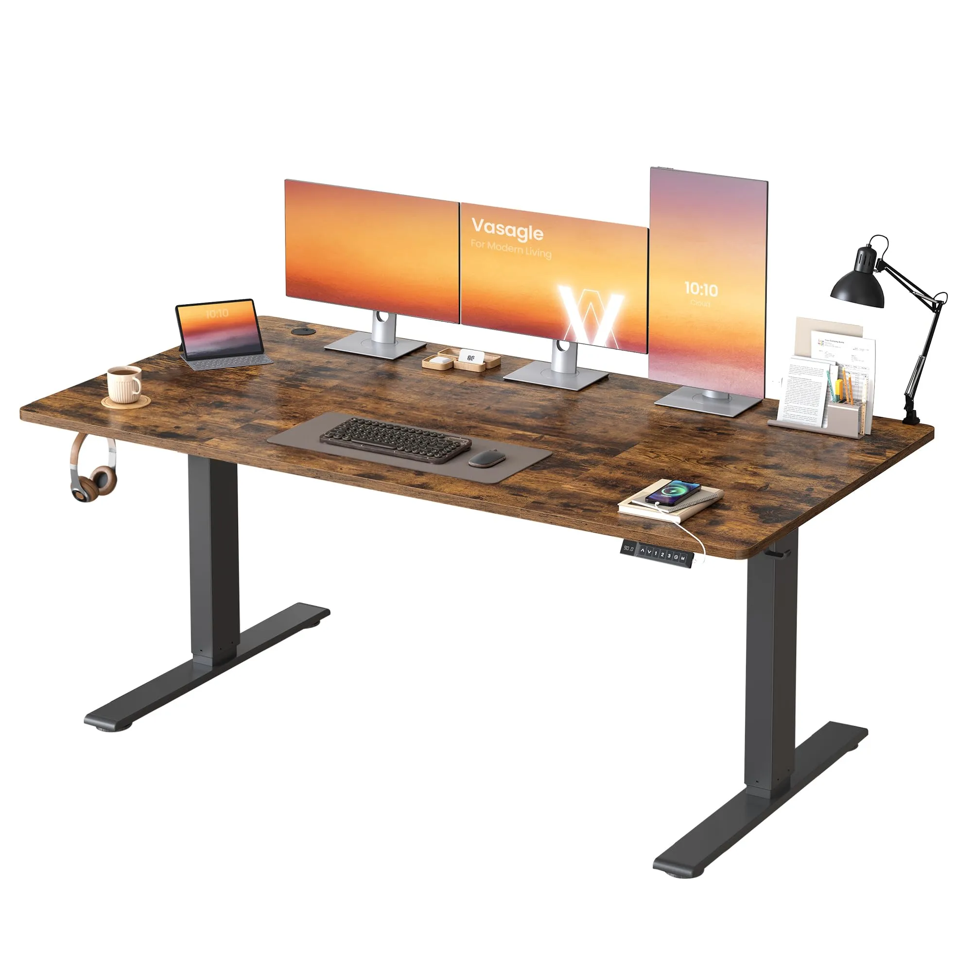 VASAGLE Scrivania Regolabile in Altezza, 160 x 80 cm, Porta USB-C