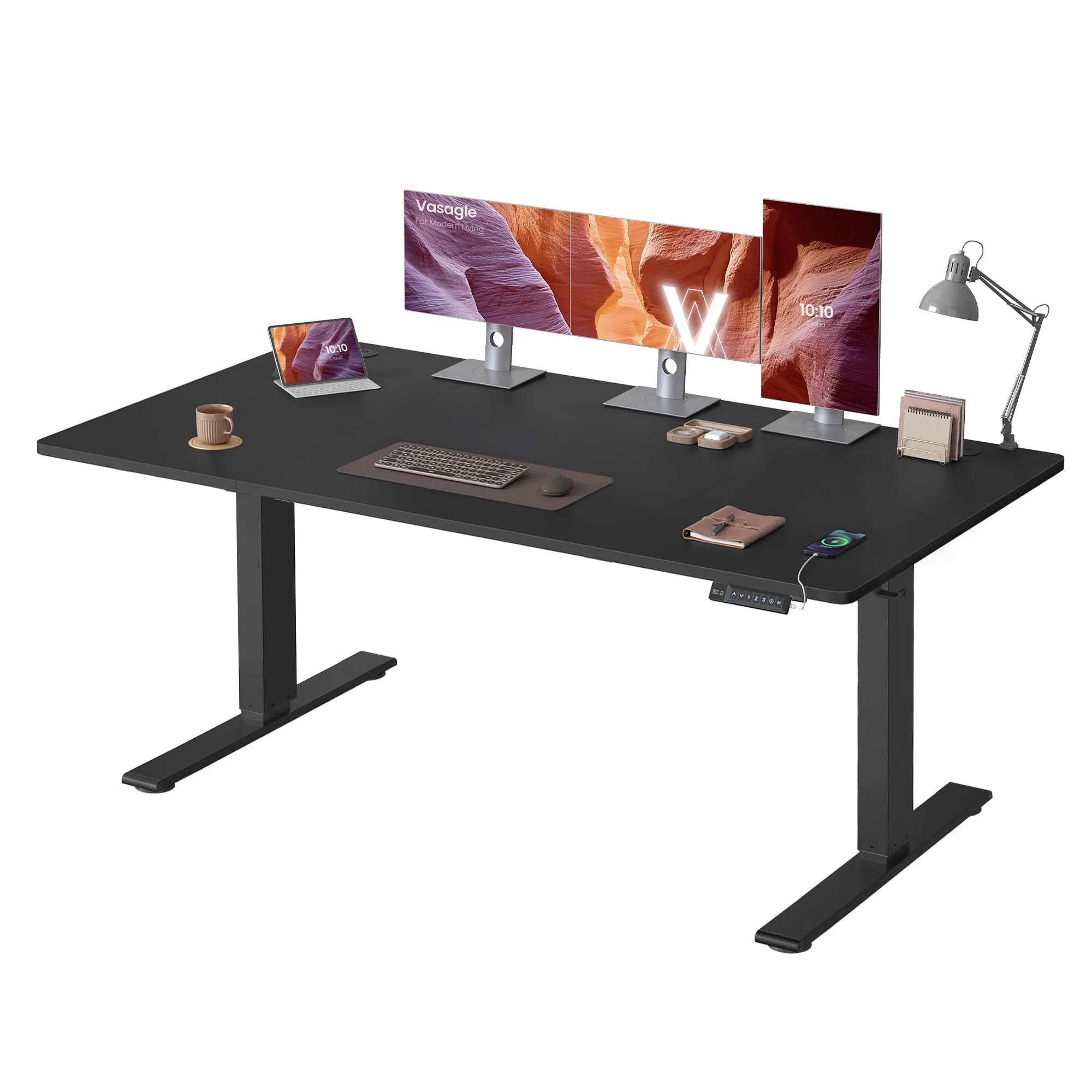 VASAGLE Scrivania Regolabile in Altezza, 160 x 80 cm, Porta USB-C