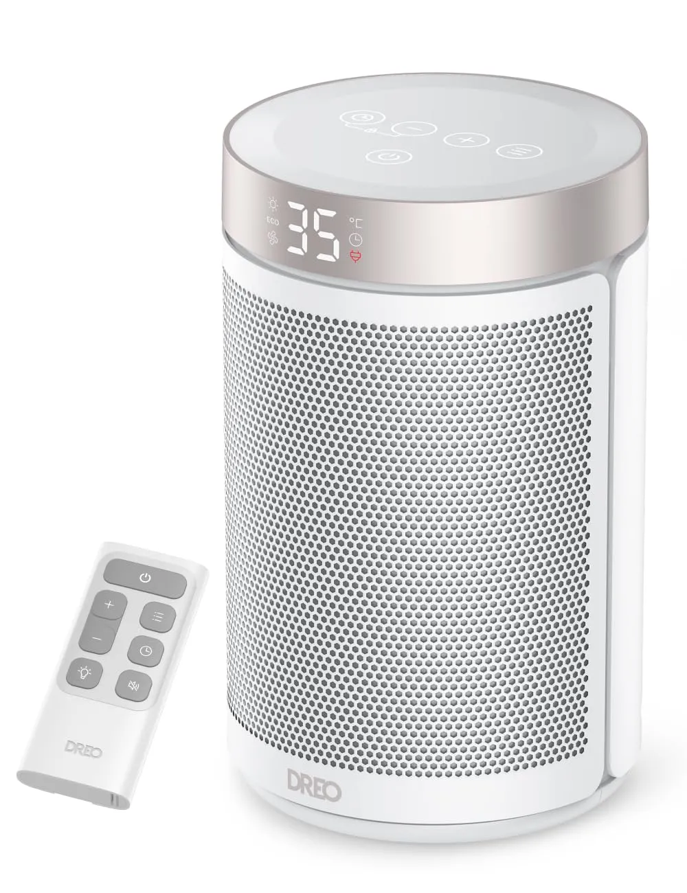 Dreo Termoventilatore a Risparmio Energetico 34 dB Silenzioso, 1500W PTC Ceramica Elettrico con Termostato, Protezione Surriscaldamento e Ribaltamento, Timer 12H, per Camera da Letto, Atom 316 Argento