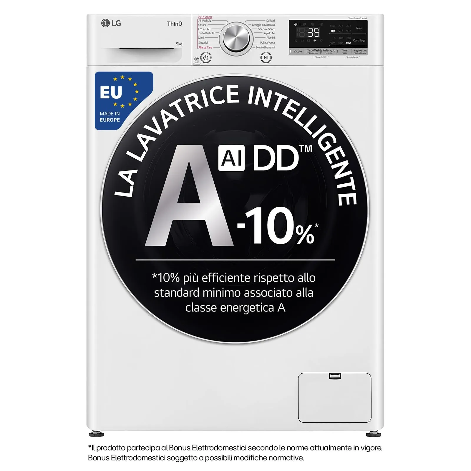 LG F4R709TAIDD Lavatrice 9 kg Serie R7, Classe A-10%, AI DD, Wi-Fi