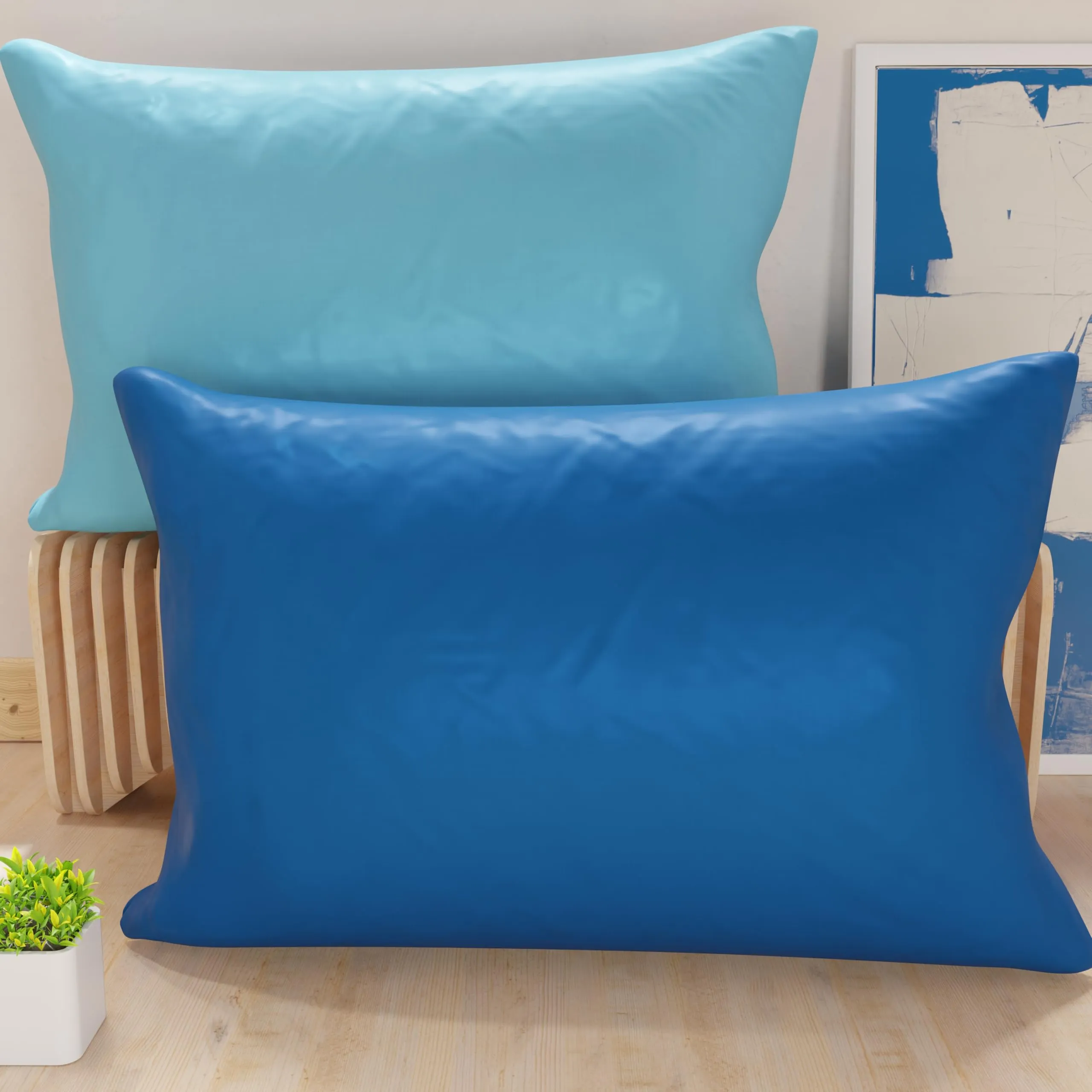 PETTI Artigiani Italiani - Coppia di Federe Cuscino 50x30 cm in Microfibra, Cuscini Arredo Camera da Letto, Divano, Set 2 Fodere Copricuscino, Federa Double Face Blu e Celeste