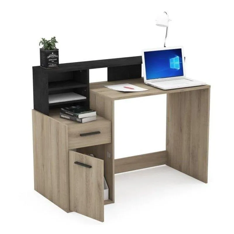Scrivania Demeyere Delphi con Cassetto e Ripiani Kronberg Roble/Nero 126.2x59.8x93.5 cm