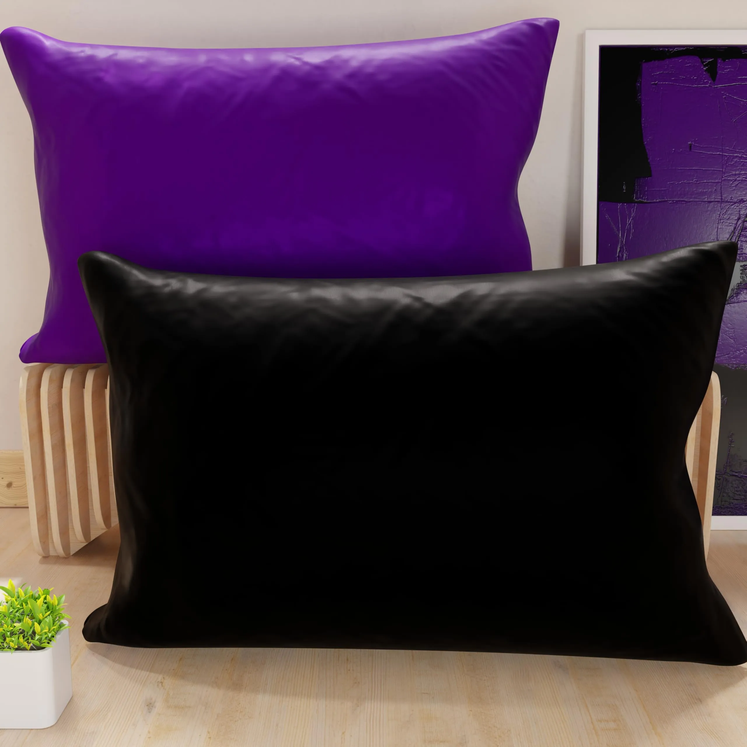 PETTI Artigiani Italiani - Coppia di Federe Cuscino 80x50 cm in Microfibra, Cuscini Arredo Camera da Letto, Divano, Set 2 Fodere Copricuscino, Federa Double Face Nero e Viola