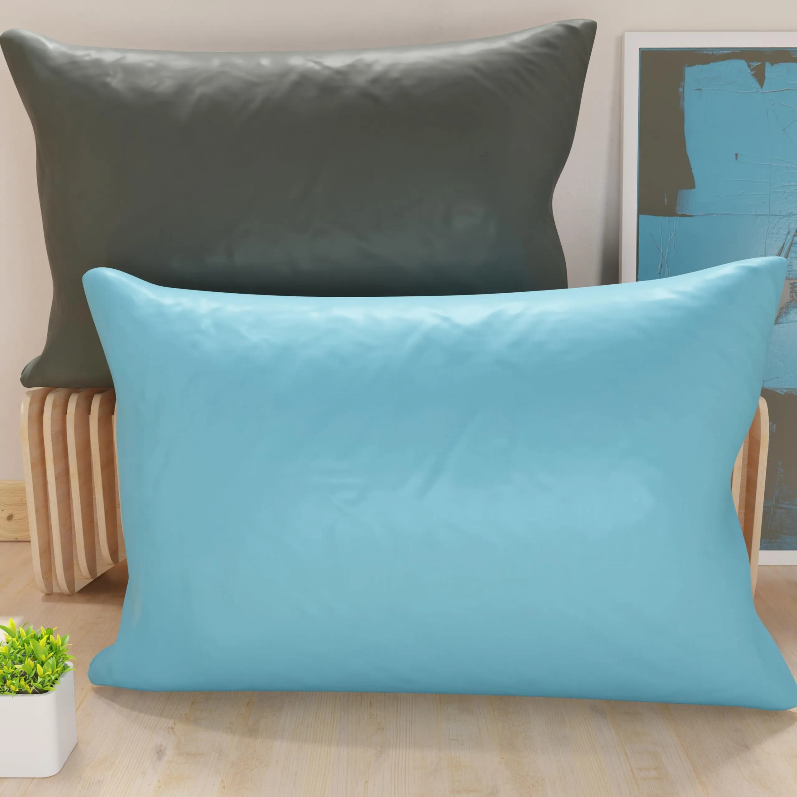 PETTI Artigiani Italiani - Coppia di Federe Cuscino 70x40 cm in Microfibra, Cuscini Arredo Camera da Letto, Divano, Set 2 Fodere Copricuscino, Federa Double Face Grigio Celeste