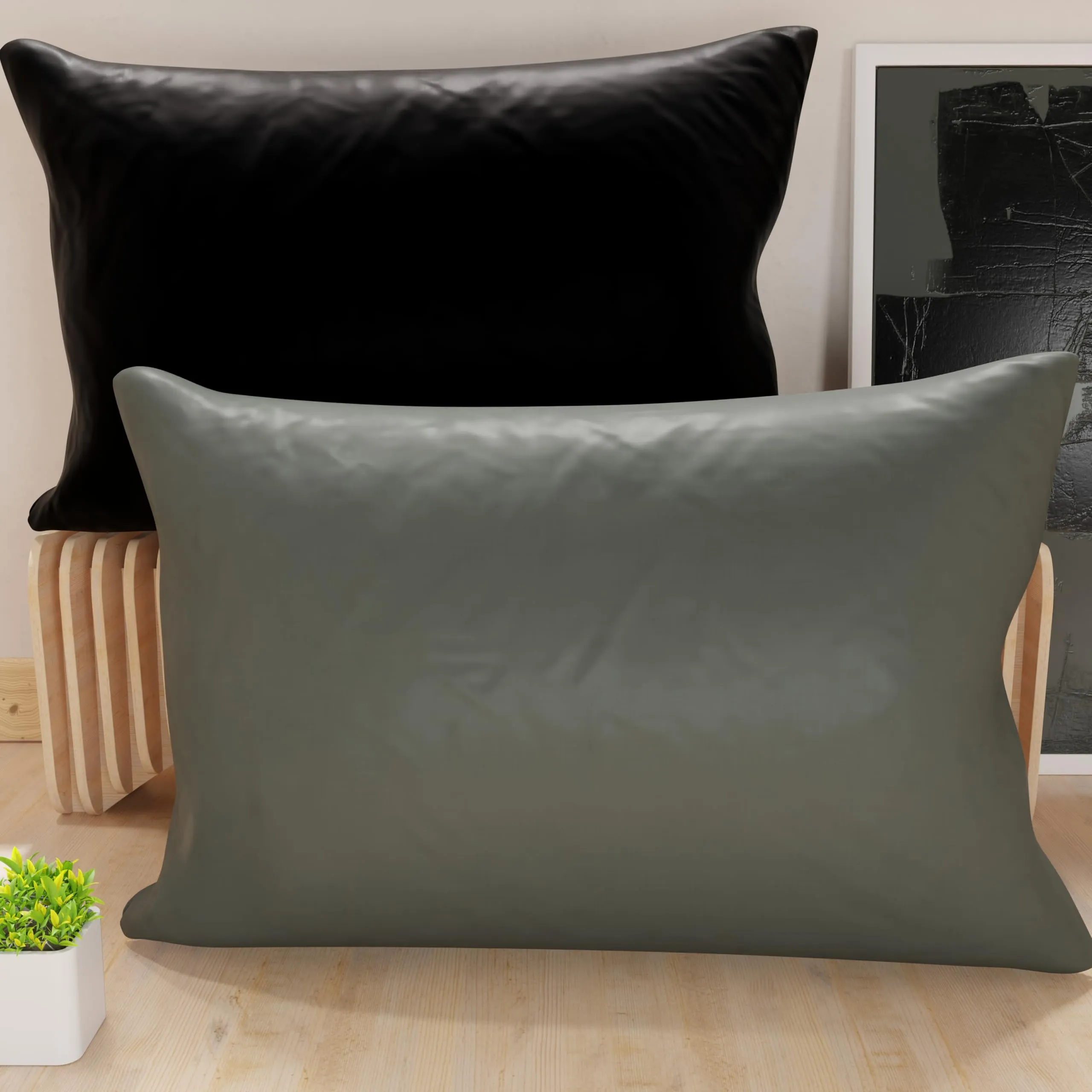 PETTI Artigiani Italiani - Coppia di Federe Cuscino 60x40 cm in Microfibra, Cuscini Arredo Camera da Letto, Divano, Set 2 Fodere Copricuscino, Federa Double Face Grigio e Nero