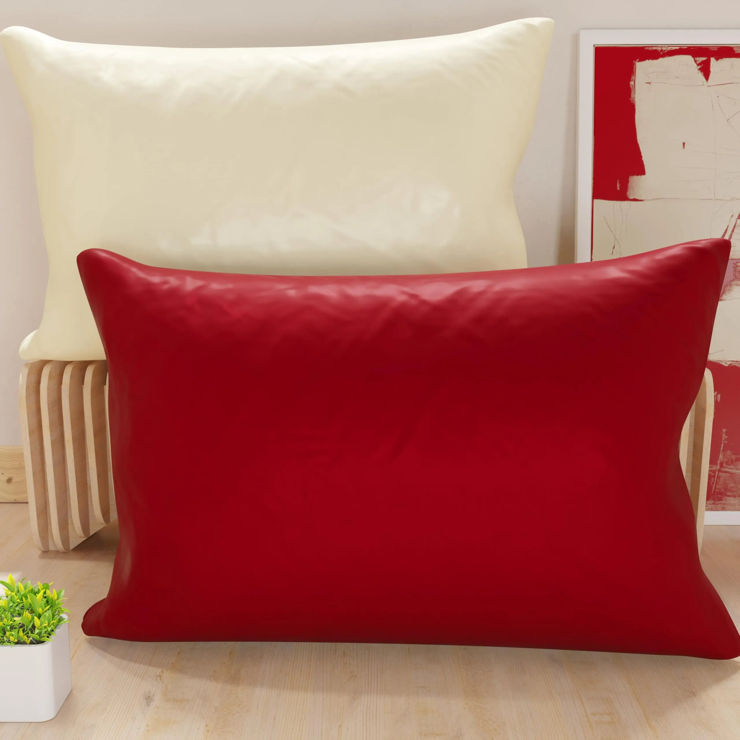 PETTI Artigiani Italiani - Coppia di Federe Cuscino 80x50 cm in Microfibra, Cuscini Arredo Camera da Letto, Divano, Set 2 Fodere Copricuscino, Federa Double Face Panna e Bordeaux