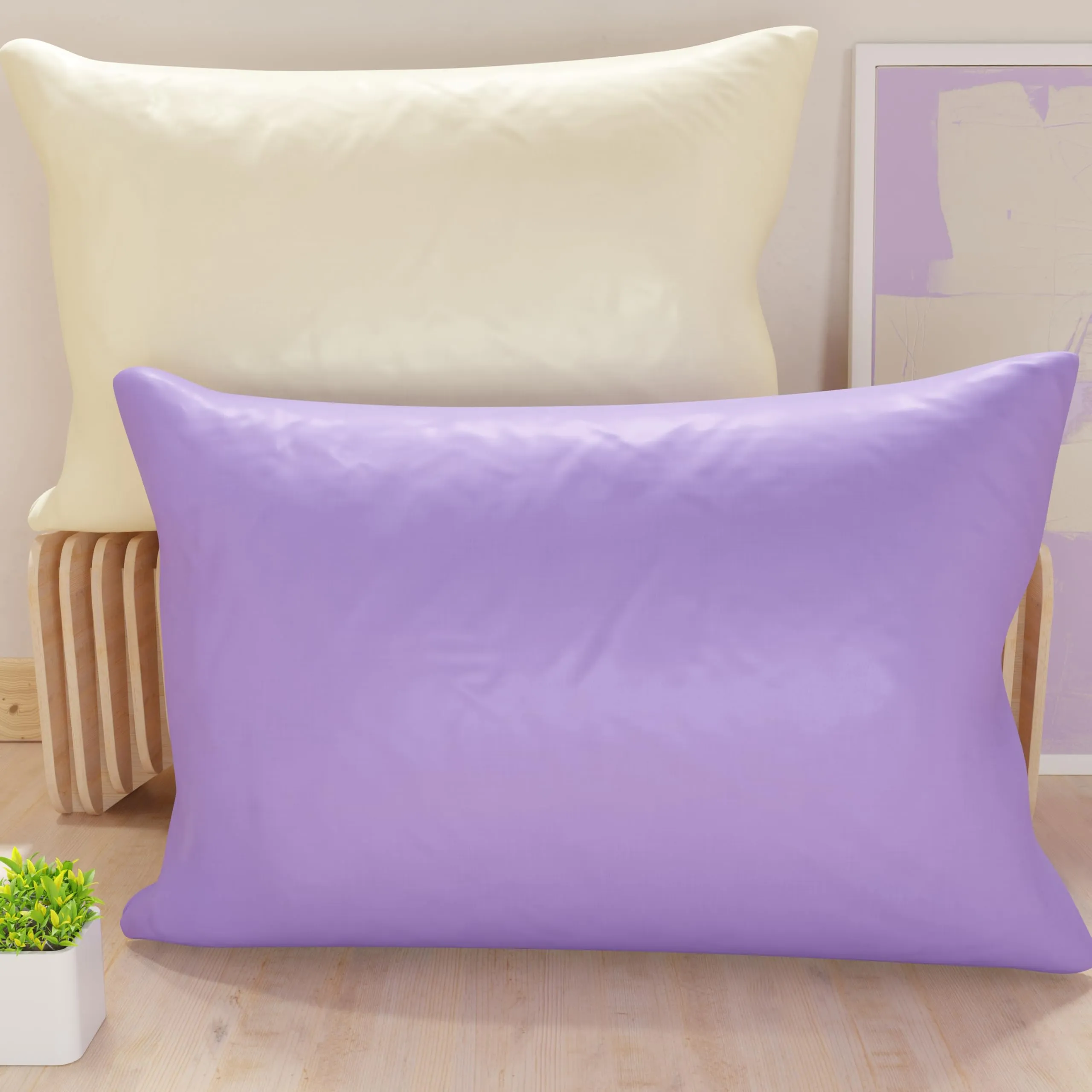 PETTI Artigiani Italiani - Coppia di Federe Cuscino 70x50 cm in Microfibra, Cuscini Arredo Camera da Letto, Divano, Set 2 Fodere Copricuscino, Federa Double Face Lilla e Panna