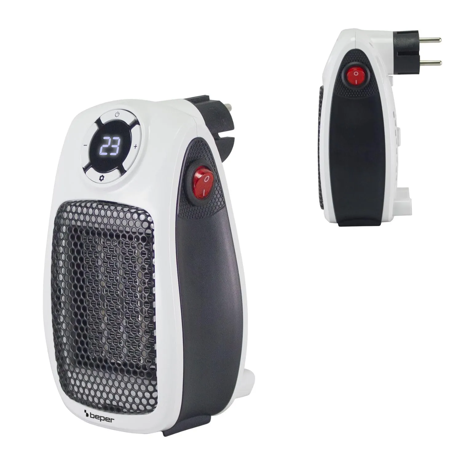 BEPER P203TER350 Mini Termoventilatore Ceramico, Mini Stufetta Elettrica Salvaspazio 500W, Display LED, Timer 24h, Termostato, Spina Rotante 90°, Autospegnimento Sicuro