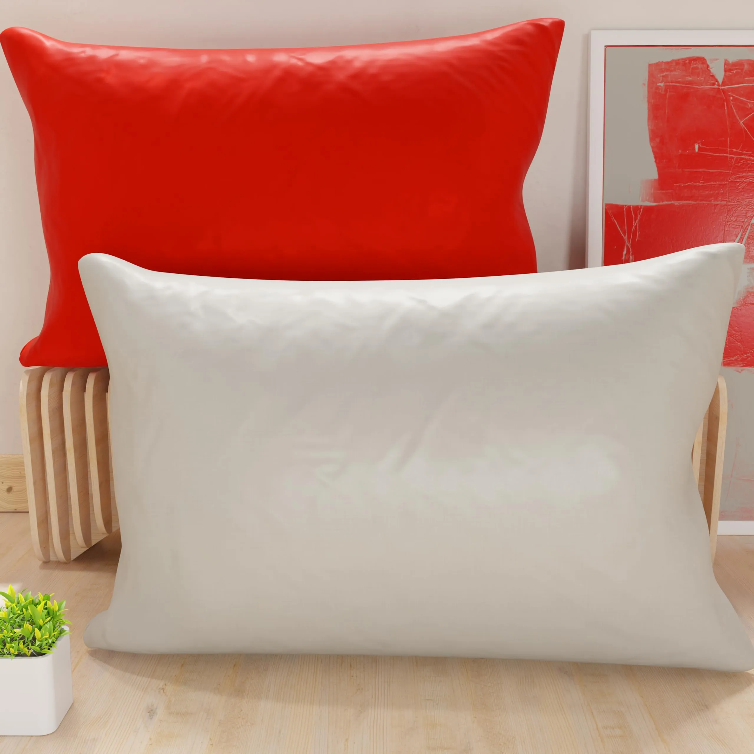 PETTI Artigiani Italiani - Coppia di Federe Cuscino 70x50 cm in Microfibra, Cuscini Arredo Camera da Letto, Divano, Set 2 Fodere Copricuscino, Federa Double Face Rosso e Grigio