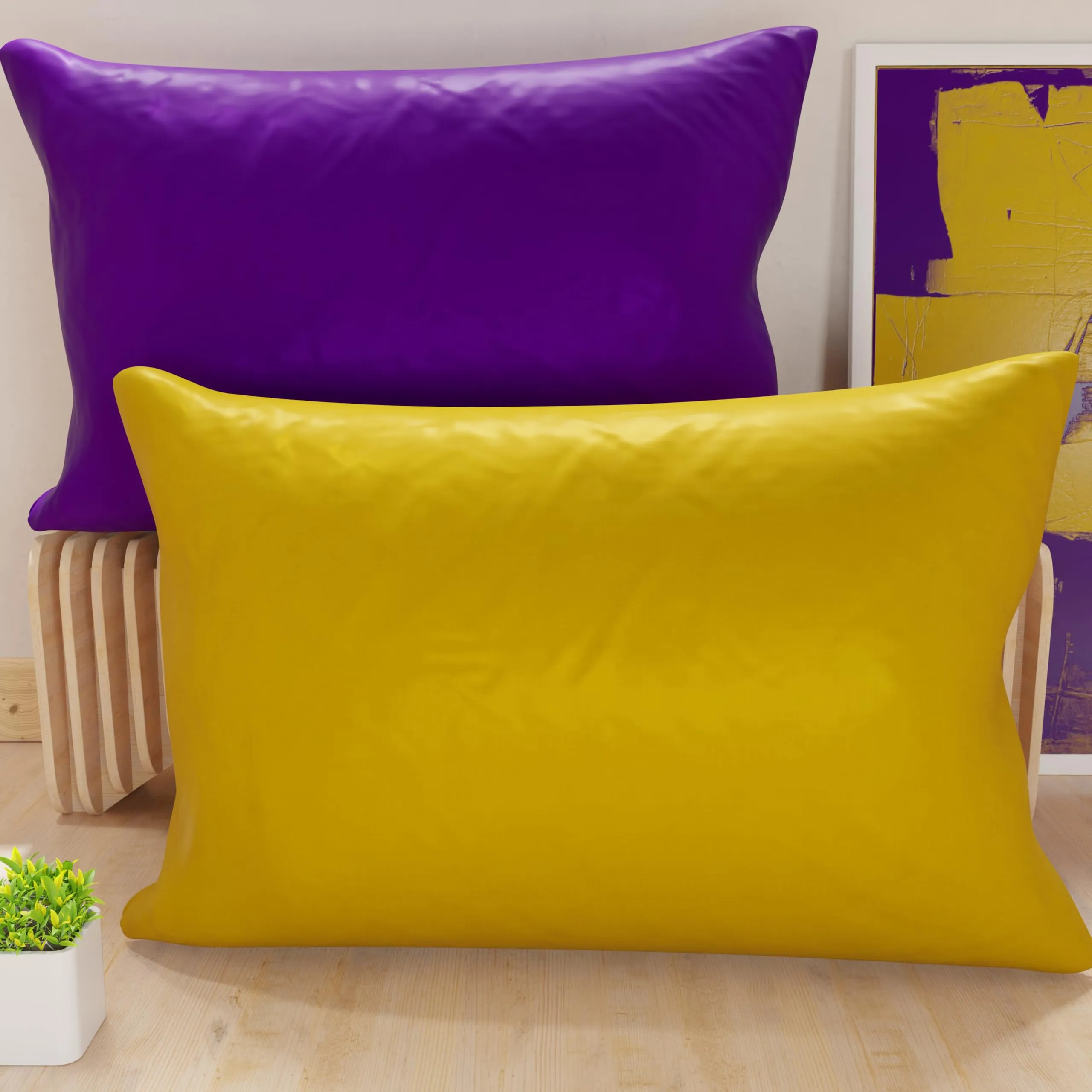 PETTI Artigiani Italiani - Coppia di Federe Cuscino 80x40 cm in Microfibra, Cuscini Arredo Camera da Letto, Divano, Set 2 Fodere Copricuscino, Federa Double Face Viola Giallo Ocra