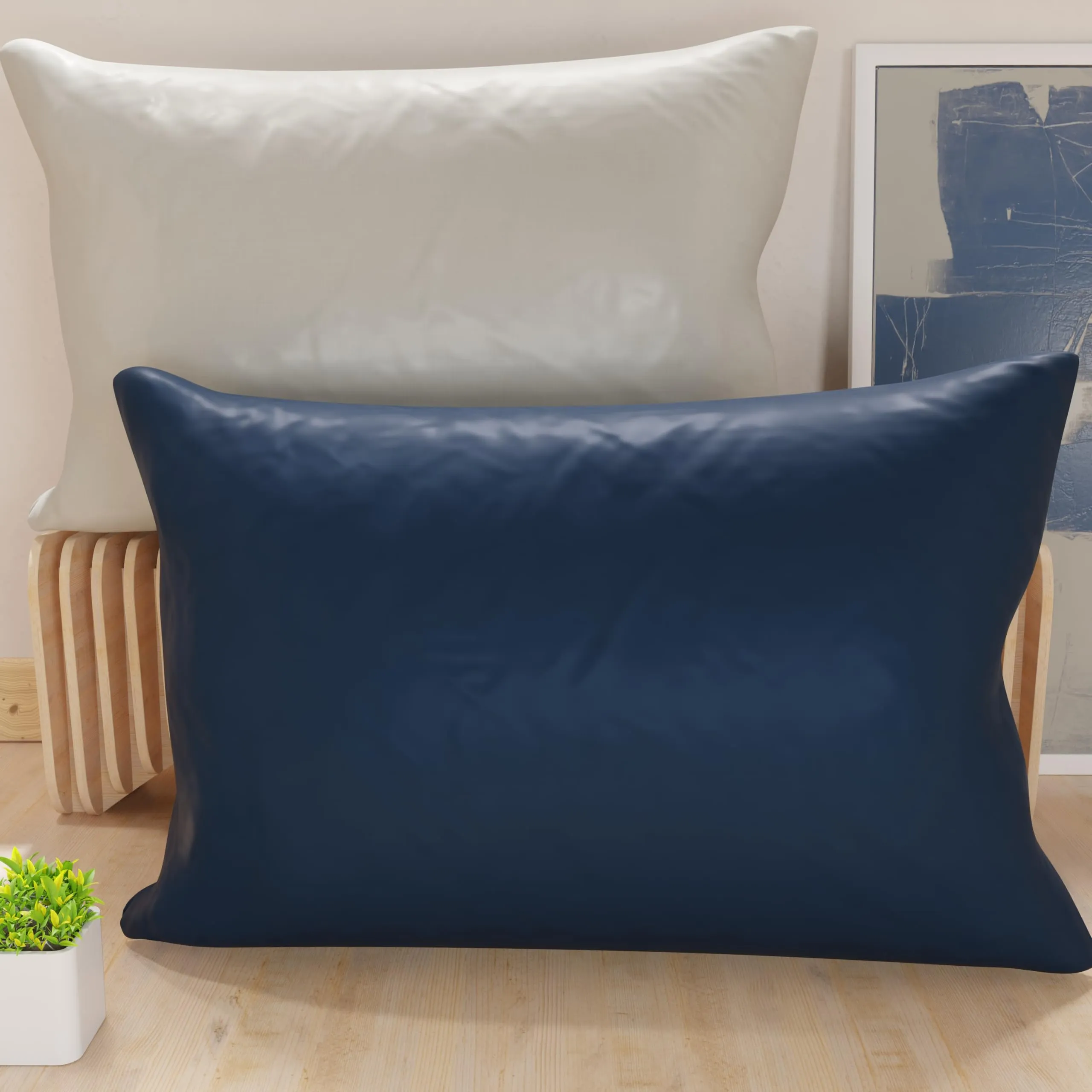 PETTI Artigiani Italiani - Coppia di Federe Cuscino 50x30 cm in Microfibra, Cuscini Arredo Camera da Letto, Divano, Set 2 Fodere Copricuscino, Federa Double Face Grigio e Blu