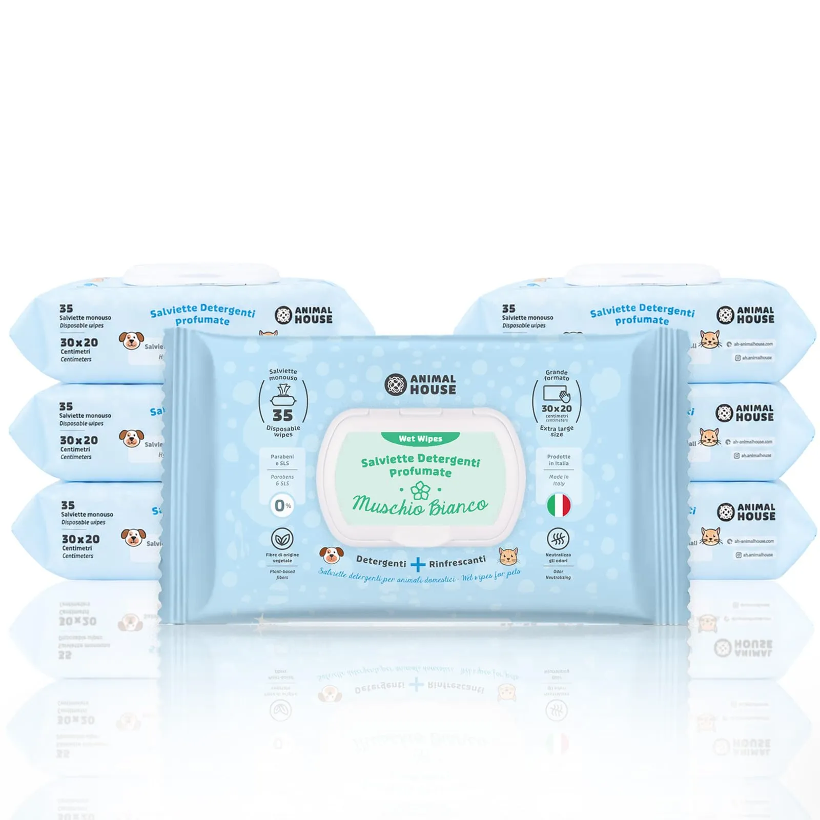 Animal House Salviette al Muschio Bianco 350pz per Cani e Gatti