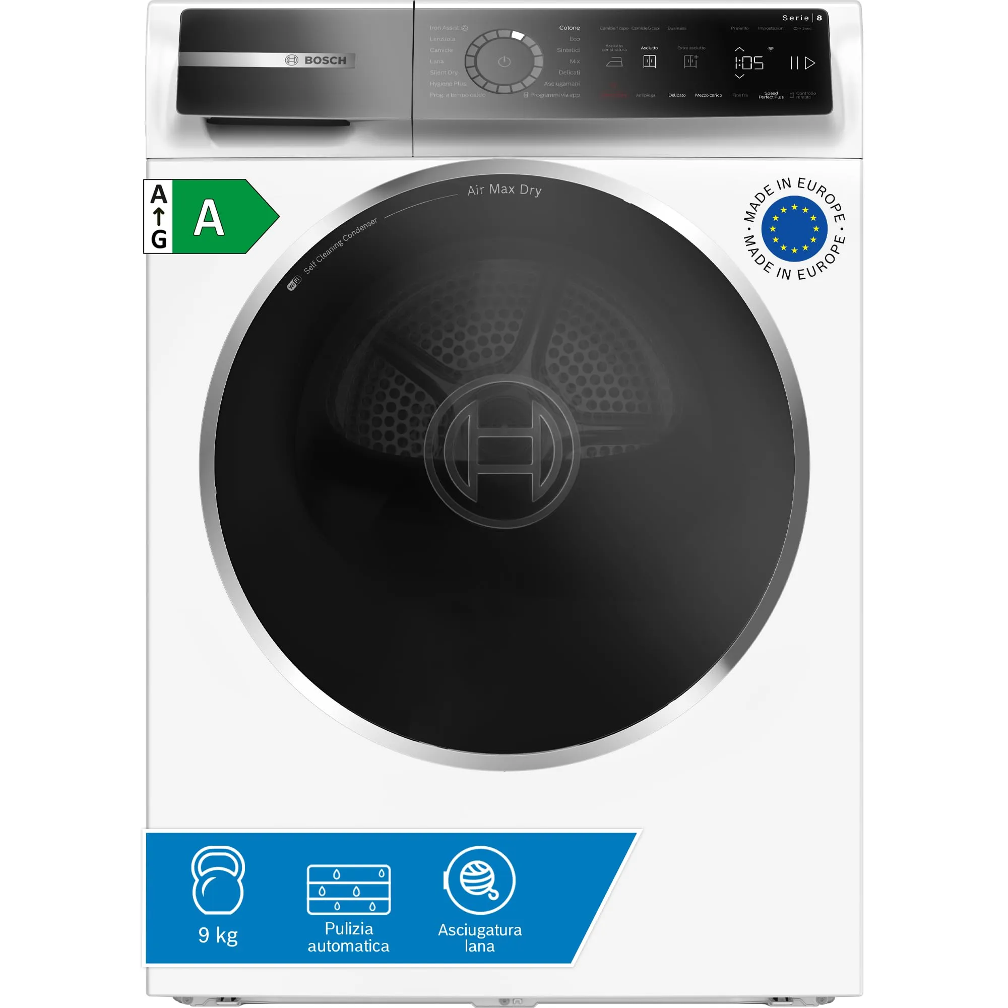 Bosch WRB247C0IT Serie 8 Asciugatrice a pompa di calore 9kg Bianco