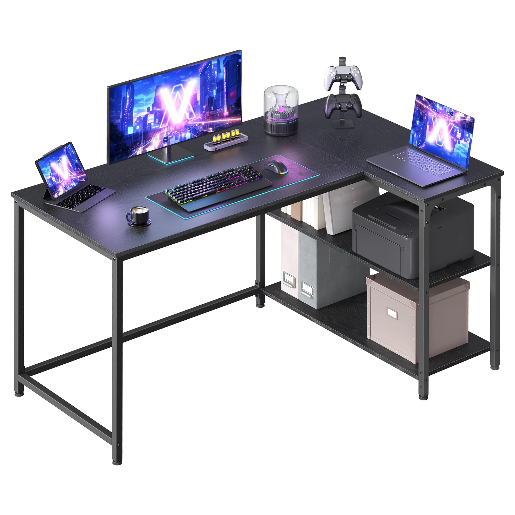 VASAGLE Scrivania a L per Computer, Ripiani Reversibili, 120 x 80 x 76 cm
