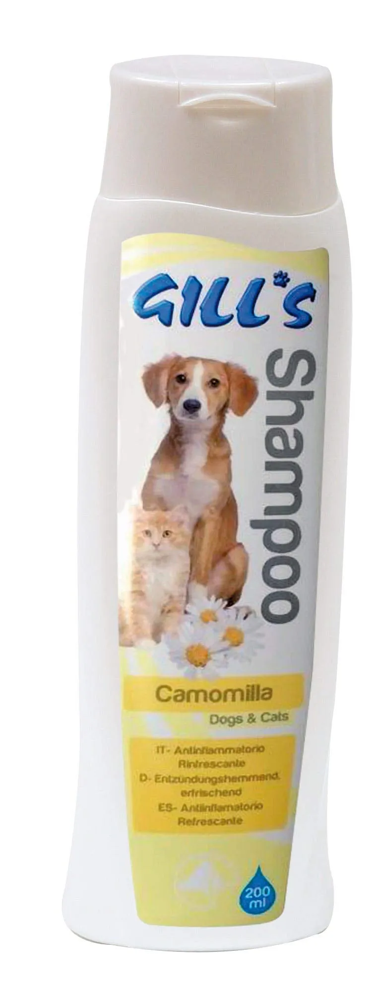 Croci Gill's - Shampoo alla Camomilla, ideale per ogni razza di cani e gatti, effetto delicato, antinfiammatorio e rinfrescante, 200ml