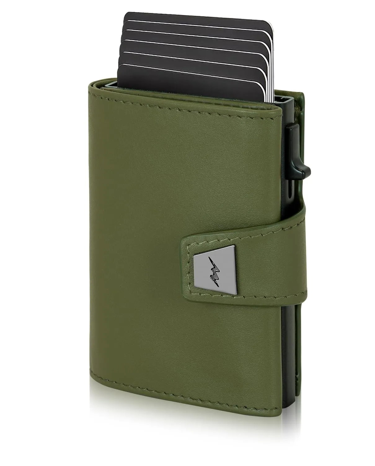 Marc Peter® Portafoglio da Uomo, Portafoglio Sottile con Scomparto per Monete e Protezione RFID, Portamonete in Pelle, 9 Scomparti per Carte di Credito, Porta Carte da Uomo Piccolo, verde, Druckknopf
