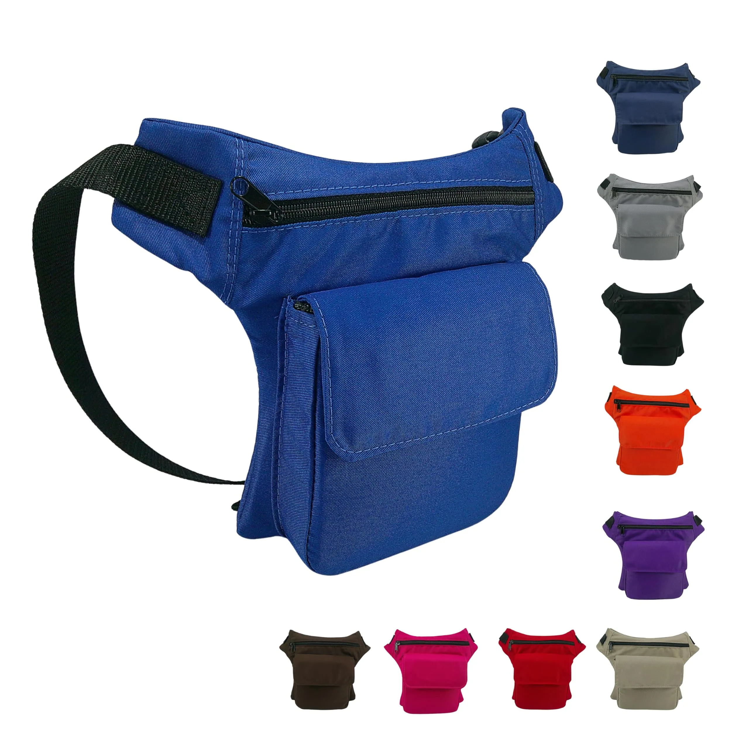 Borsa a marsupio leggera unisex con scomparto centrale e 2 tasche - Tracolla incrociata - Stile hippie - Per viaggio e uso quotidiano, Blu