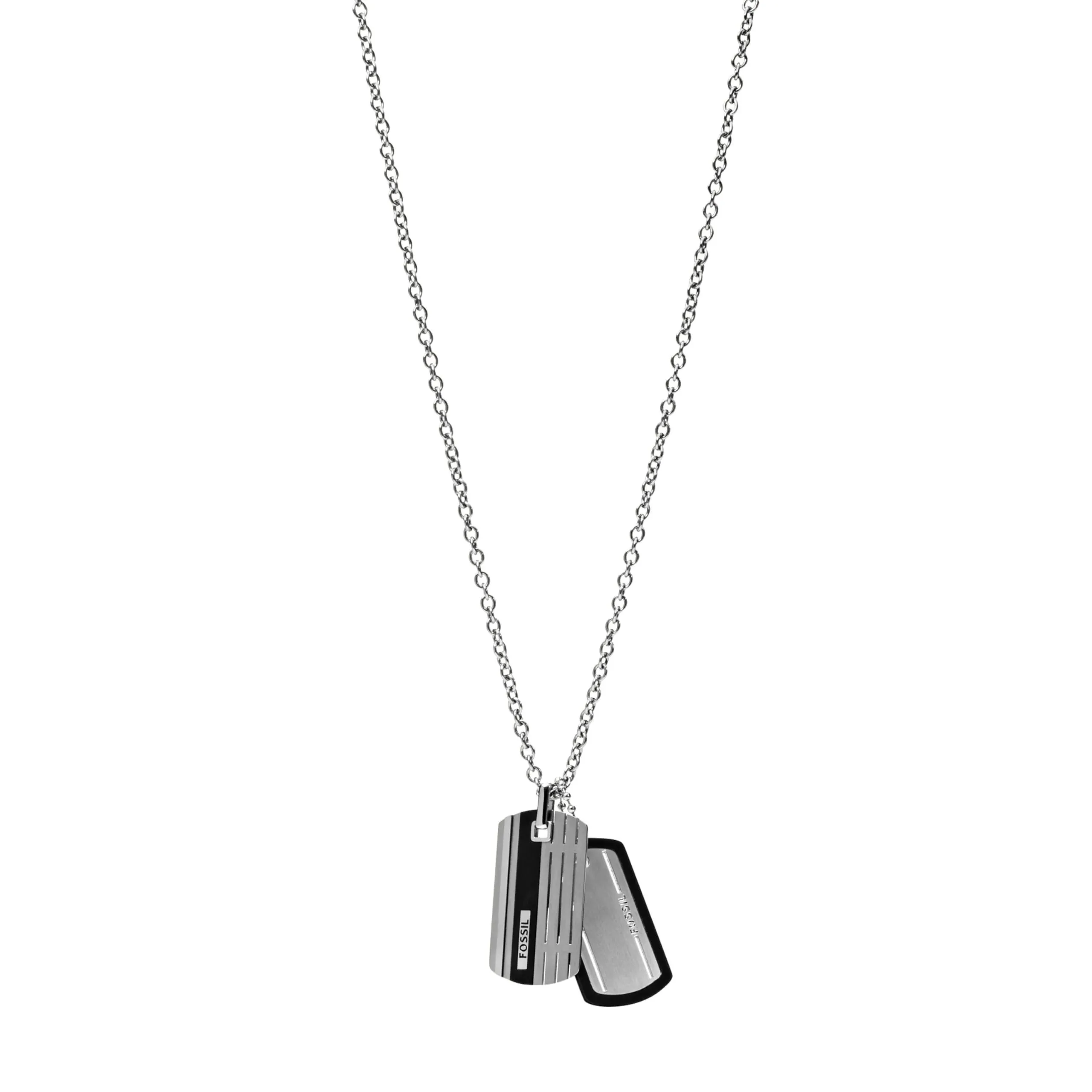 Fossil Collana da uomo in acciaio inossidabile con chiusura a moschettone Dog tag, Argento metallizzato