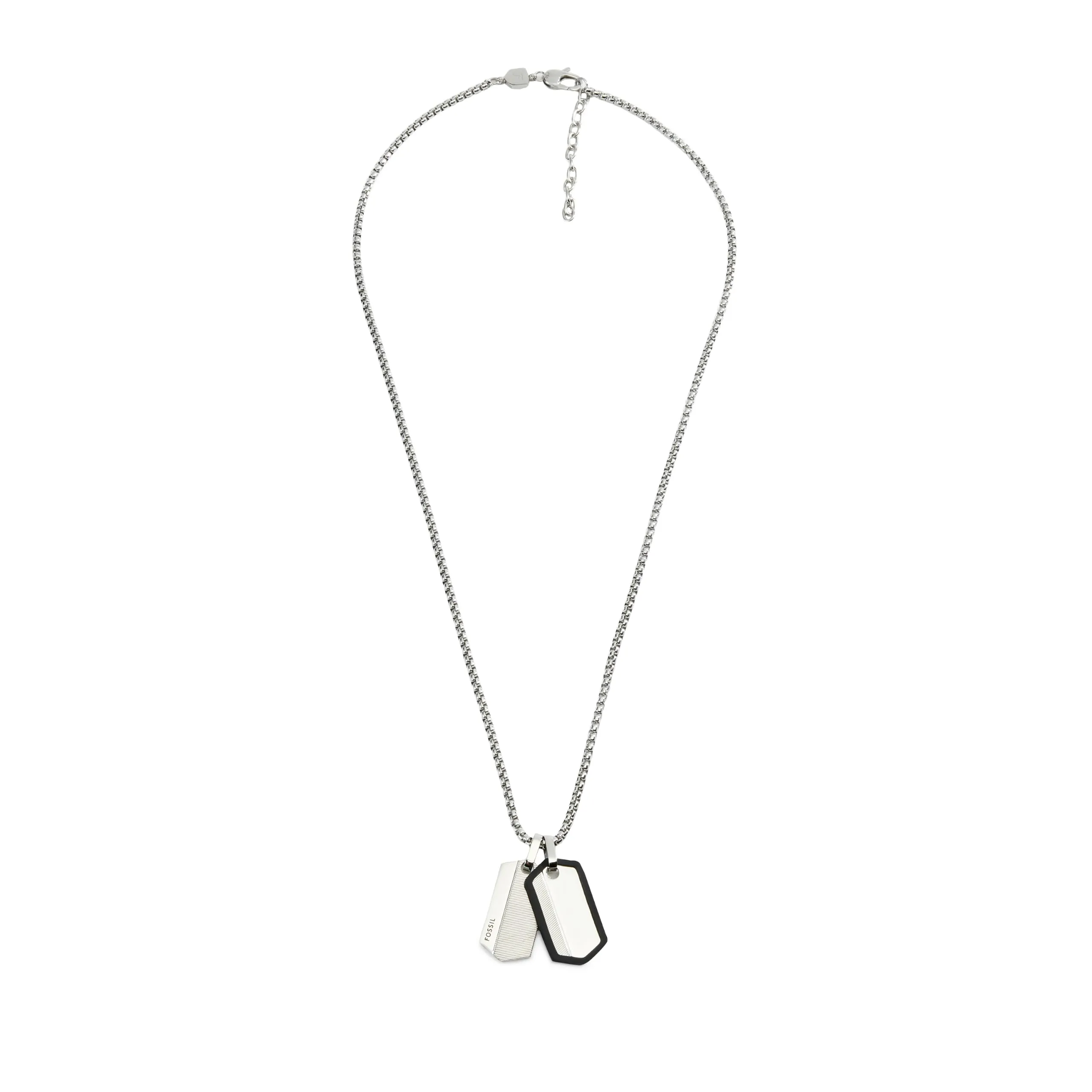 Fossil Collana da uomo in acciaio inossidabile con chiusura a moschettone Dog tag, Argento e nero