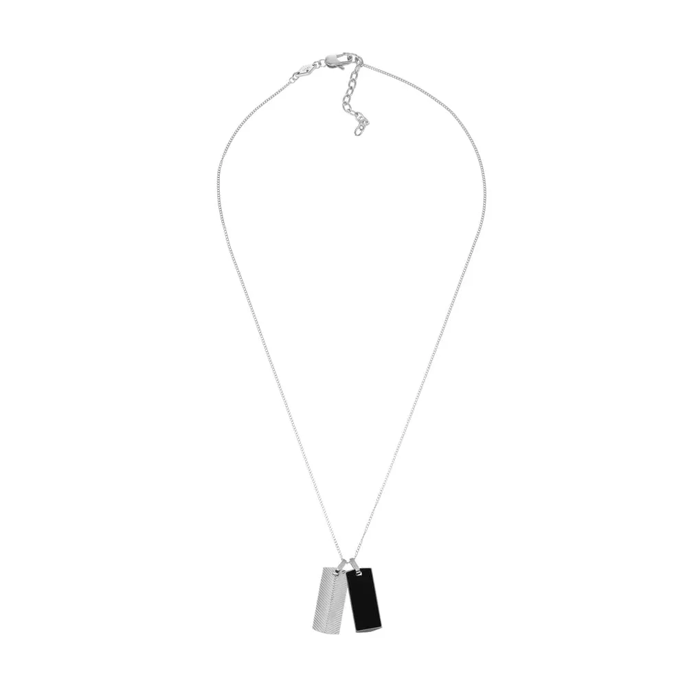 Fossil Collana da uomo in acciaio inossidabile con chiusura a moschettone Dog tag, Argento e nero Silver and Black)