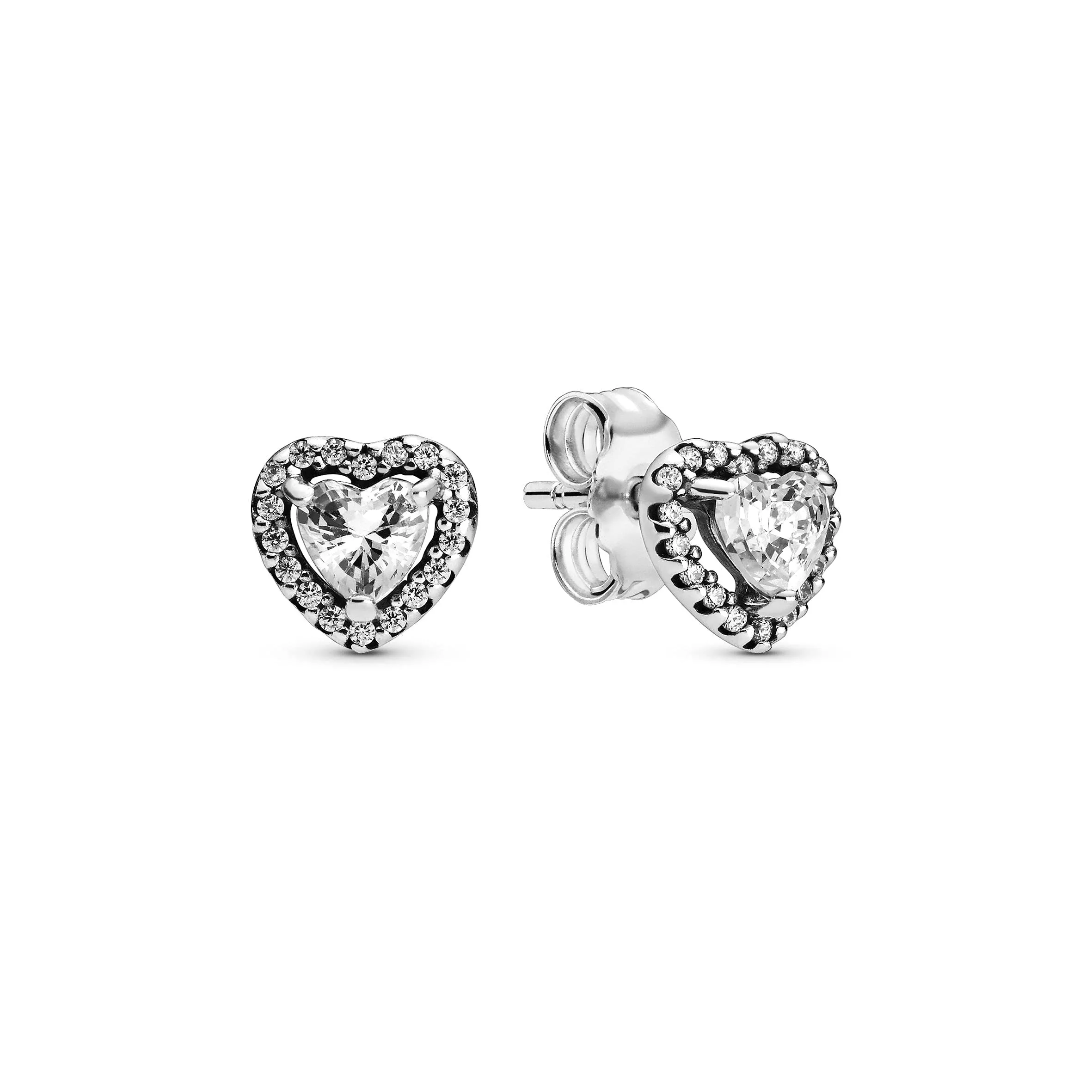 PANDORA Timeless Orecchini a bottone con cuore in rilievo in argento Sterling con zirconia cubica trasparente, Orecchini A Bottone