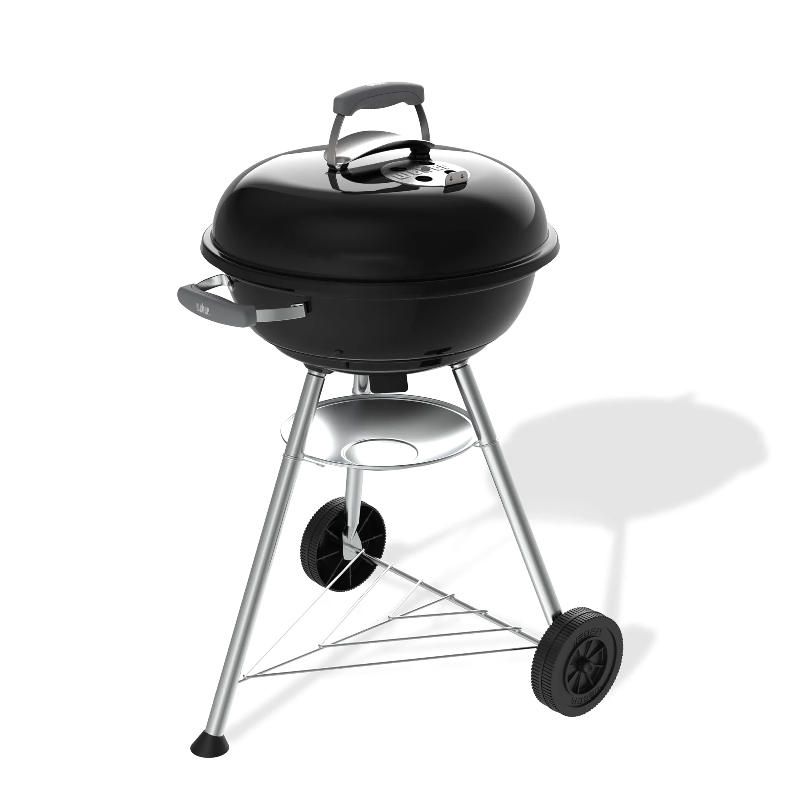 Weber Barbecue a carbone Compact Kettle 47 cm con supporto e ruote/BBQ classico, finitura in acciaio smaltato antiruggine, raccogli-cenere, superficie di cottura 1548 cm², nero