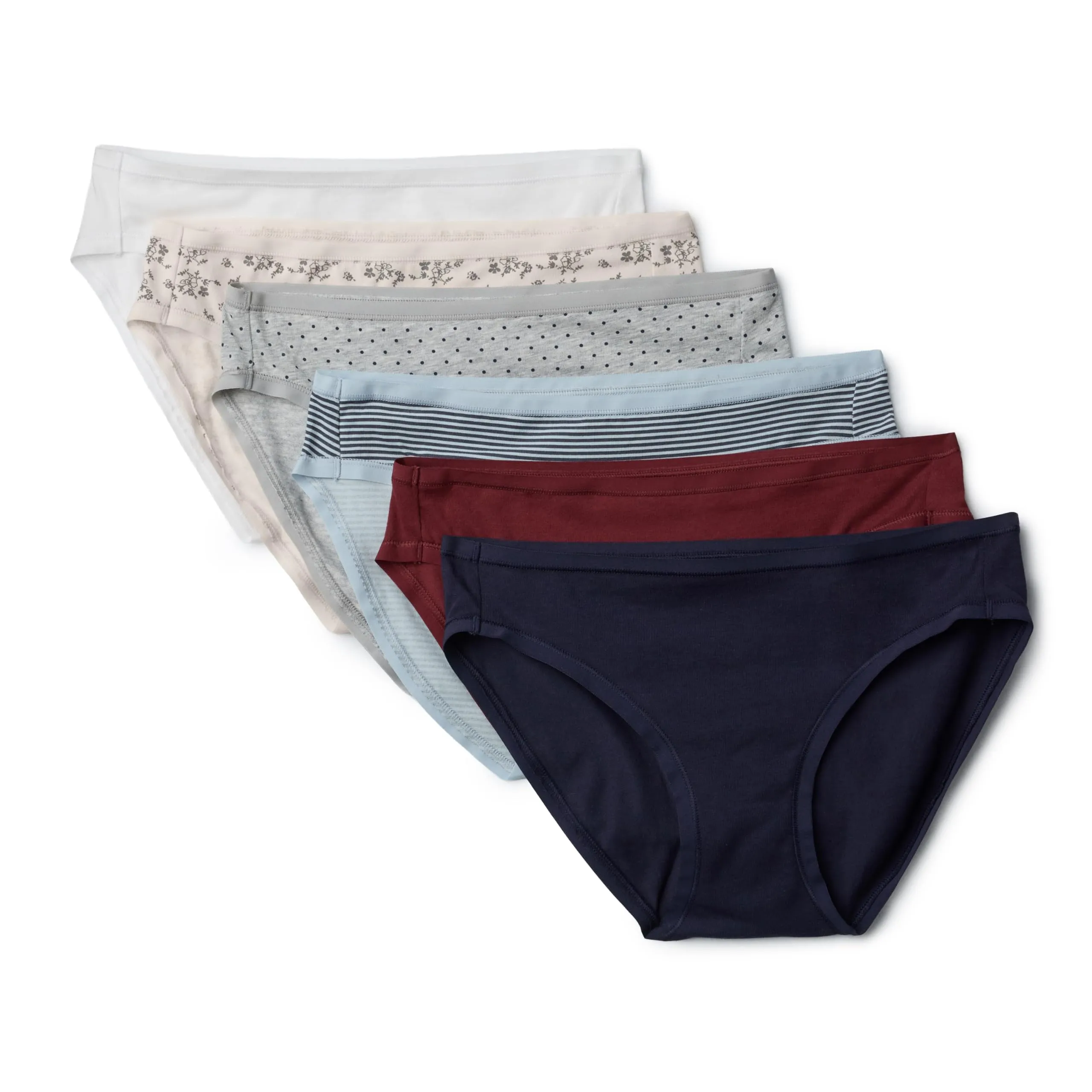 Amazon Essentials Slip Intimi Modello Bikini in Cotone Spandex (Disponibile nelle Taglie Forti) Donna, Confezione da 6, Multicolore/Pois/Floreale/Righe, 48