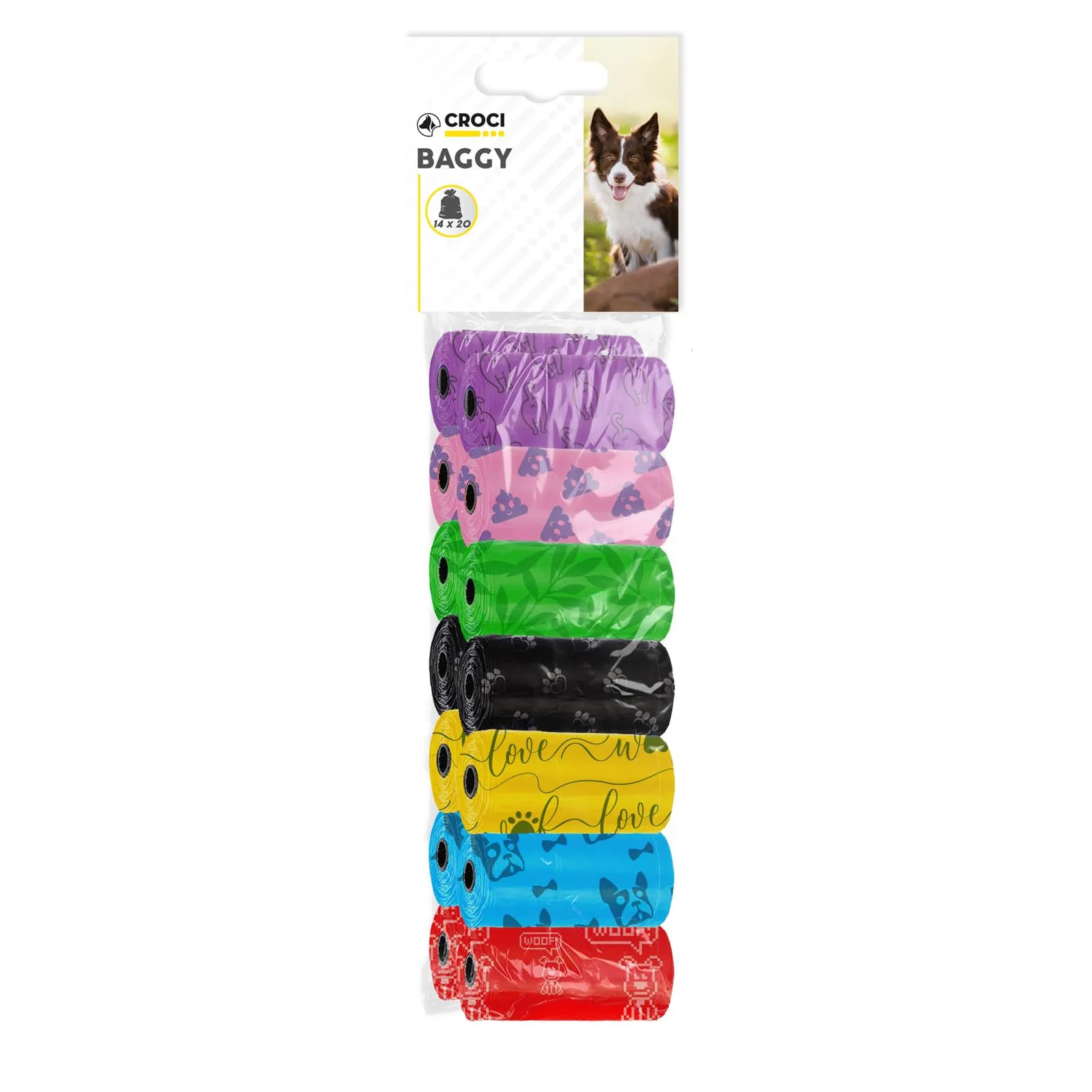 Croci - Sacchetti igienici per bisogni dei cani, 14 Rotoli x 20 sacchetti, totale 280 Sacchetti igienici per escrementi, resistenti anti rottura, colori assortiti