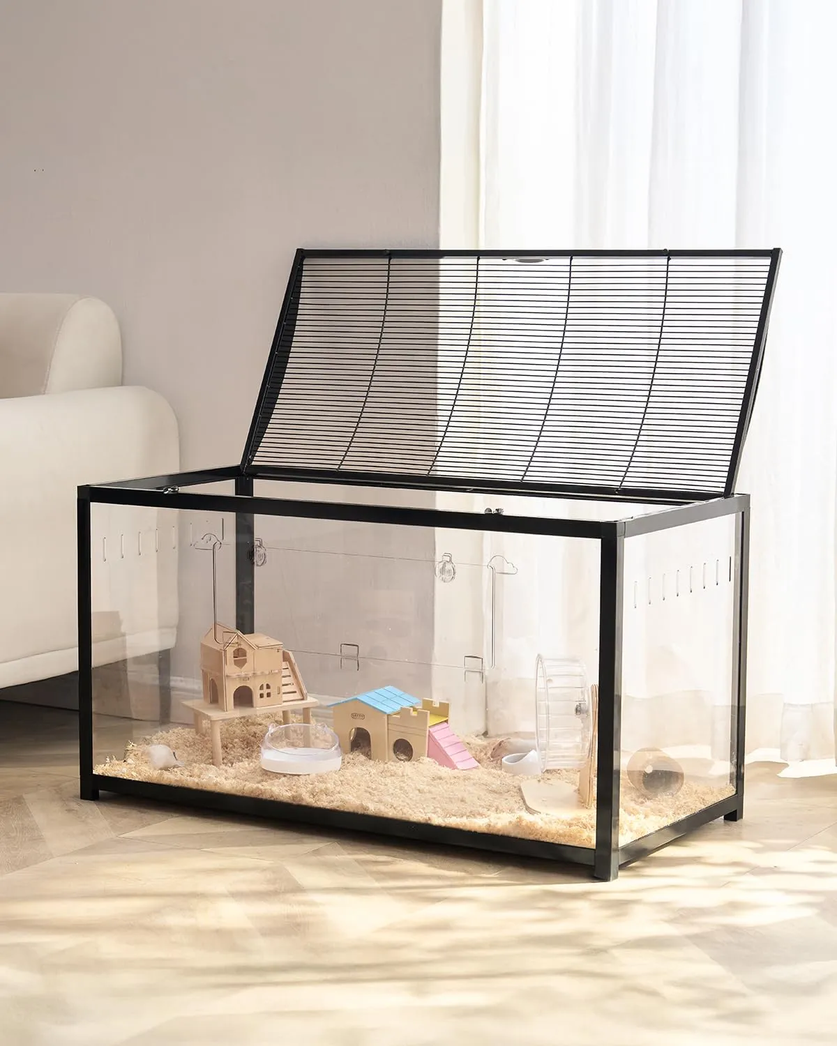 VEVOR Gabbia per Criceti, Habitat per Criceti Trasparenti Visione a 360°, Gabbia per Piccoli Animali Domestici 37,8 x 18,5 x 21,7 Pollici con Bottiglia d'Acqua, Scatola Habitat per Piccoli Animali