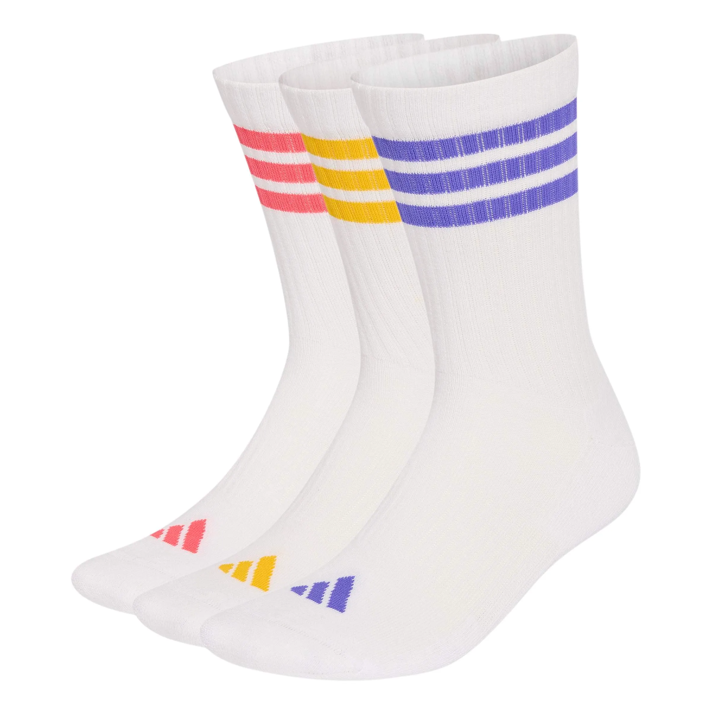 adidas Unisex - Adulto 3Stripes Cushioned Sportswear Crew Socks 3 Pair Pack Socks, white/Solar Purple/crew yellow/Pure Turbo, XXL