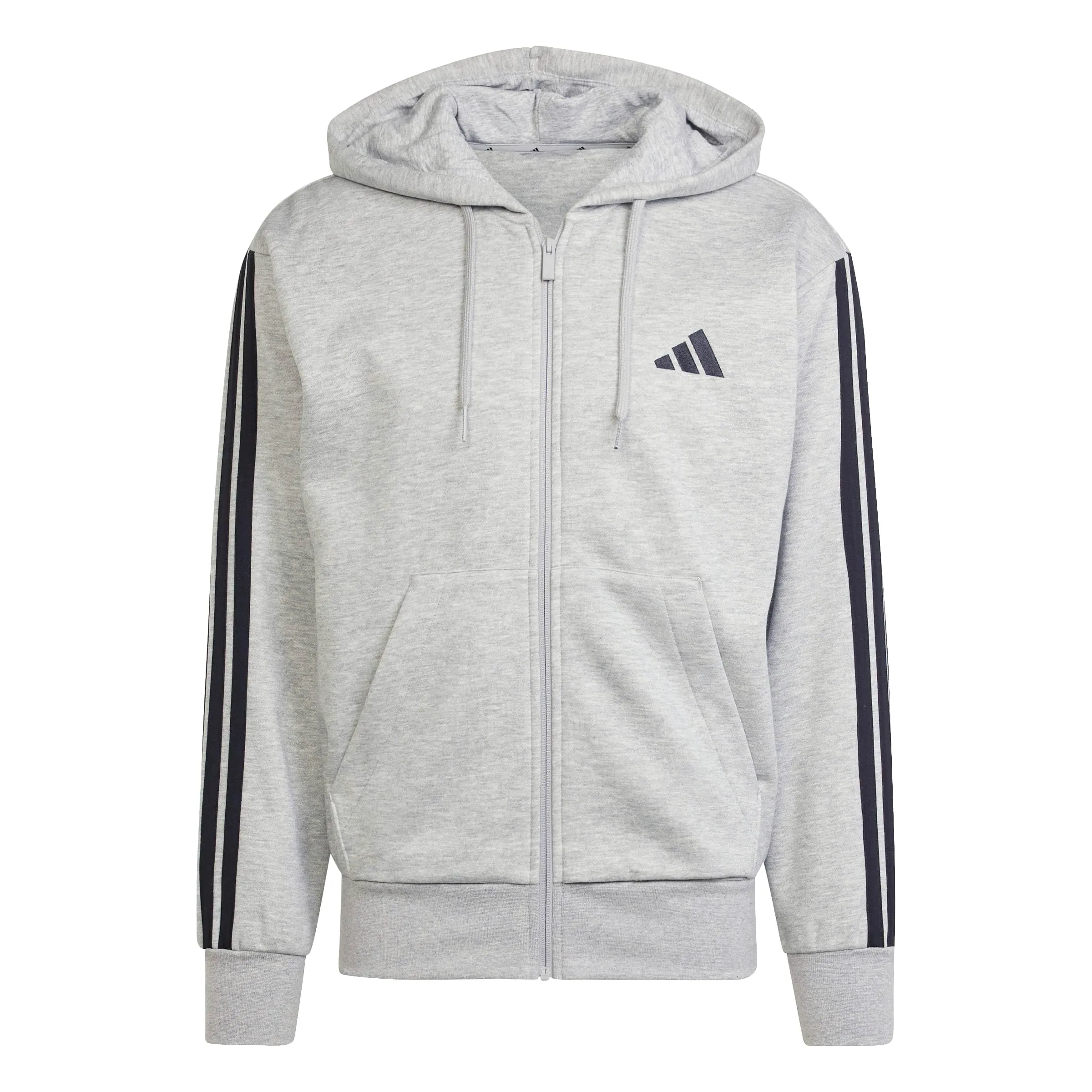 adidas Uomo Essential Three Stripes Fleece Zipper Hoodie Sweatshirt, Medium Grey Heather/Black, XXL