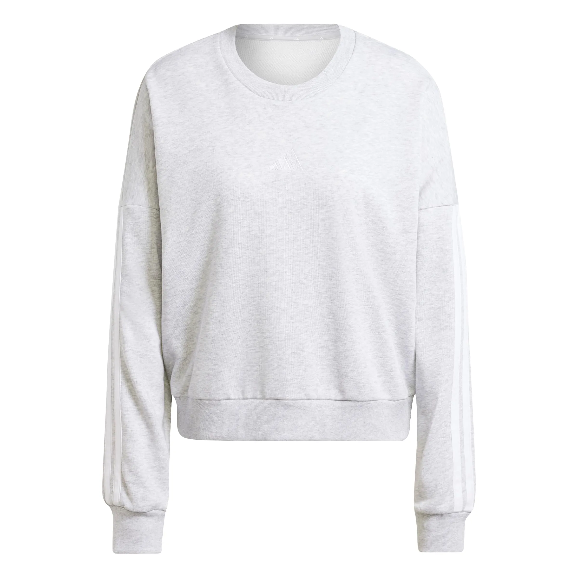 adidas Donna Essentials 3-Stripes French Terry Sweatshirt, Light Grey Heather/White, L