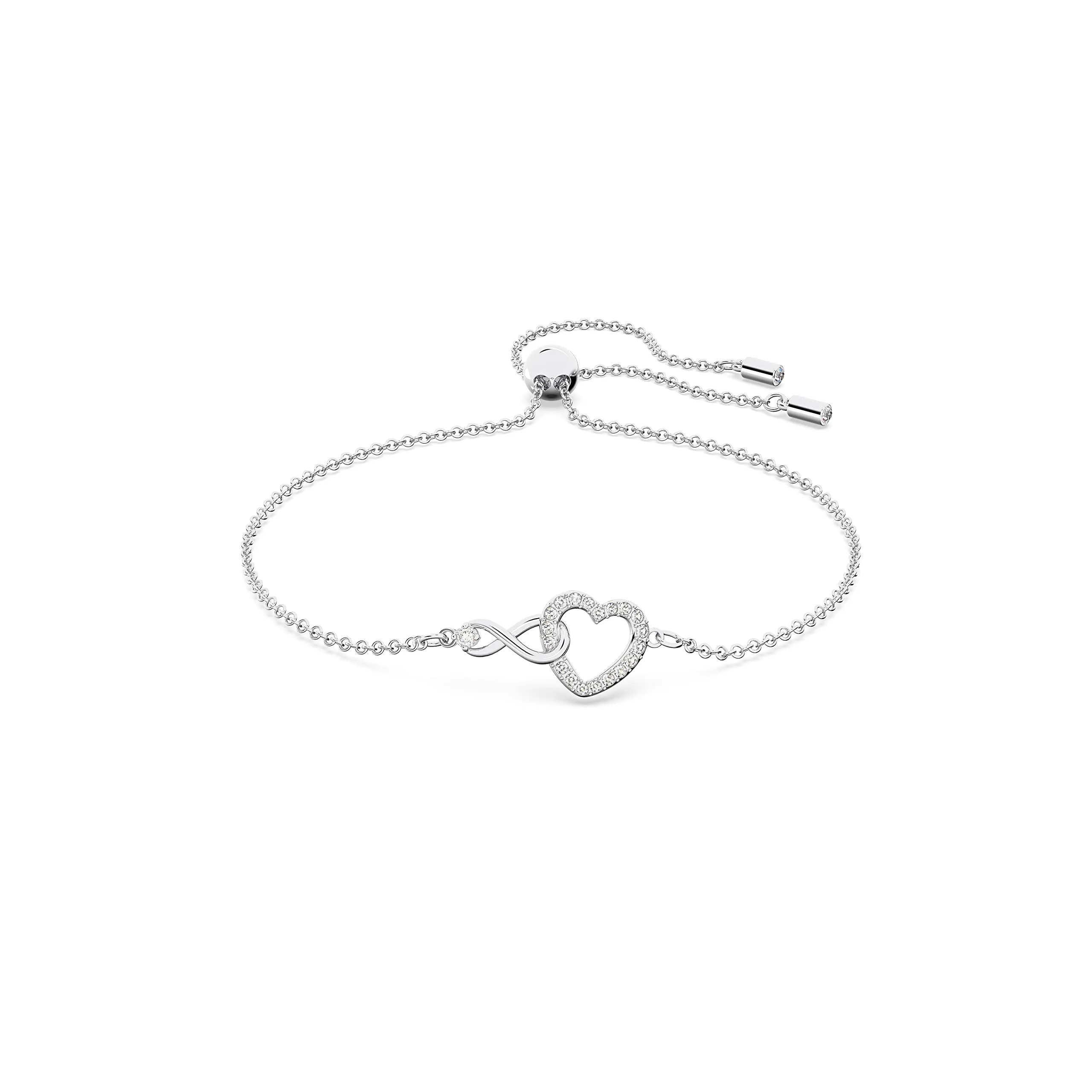 Swarovski Braccialetto Swarovski Infinity, Infinito e cuore, Bianco, Placcato rodio