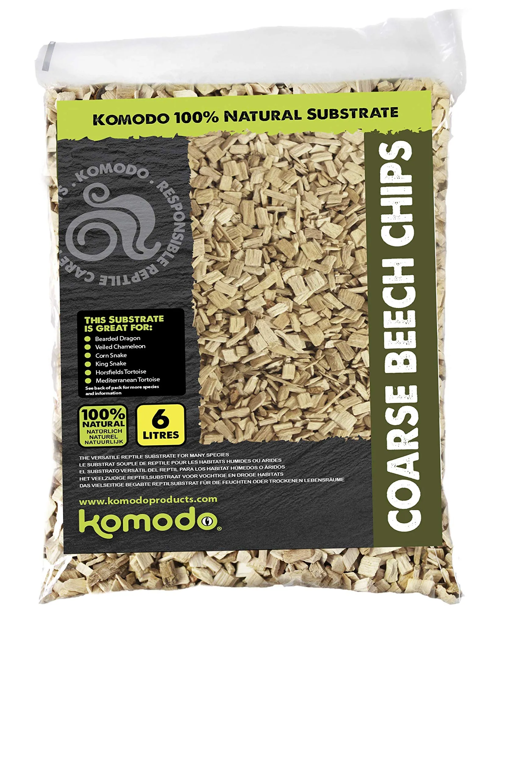 Komodo Trucioli di faggio grosso, substrato per rettili, substrato naturale, substrato per rettili, trucioli di faggio, grossolani, 6 litri, possono variare