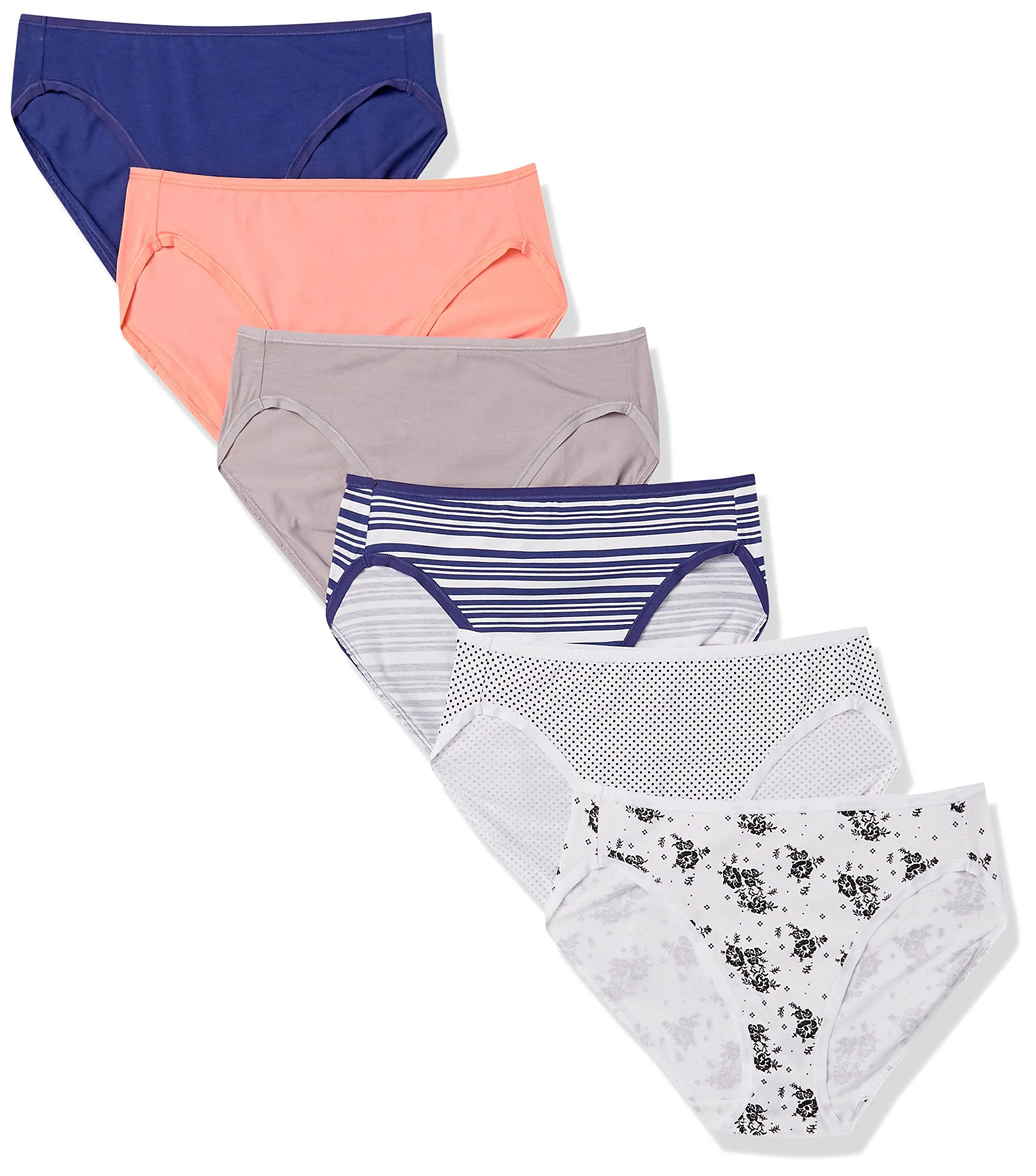 Amazon Essentials Pantaloni a Vita Alta in Cotone Spandex, Traspiranti Donna, Confezione da 6, Floreale/Multicolore/Pois/Righe, 48