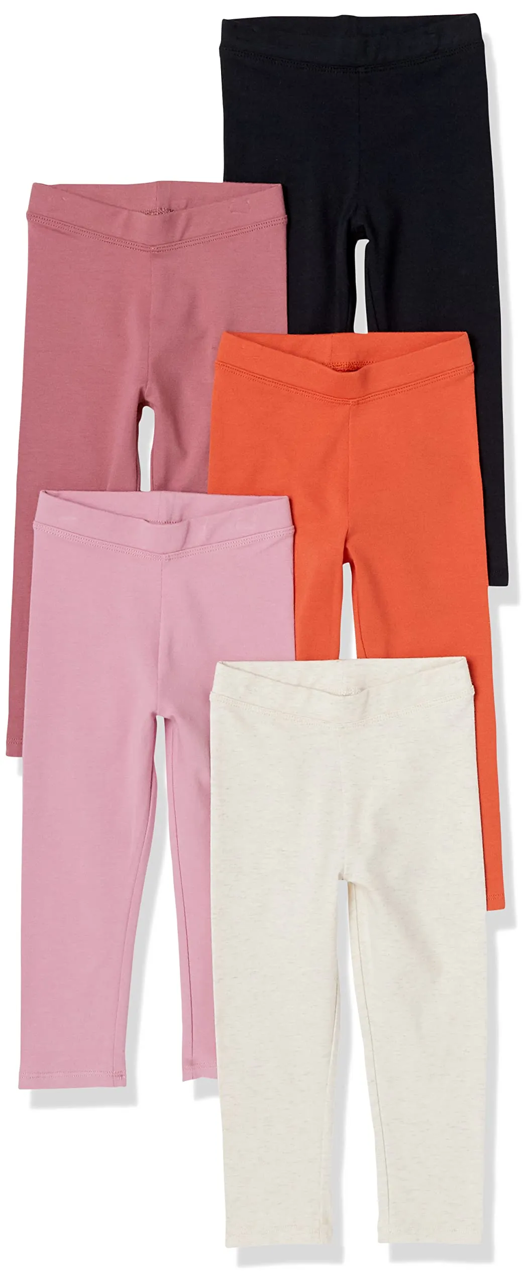Amazon Essentials Leggings Bambine e Ragazze, Pacco da 5, Arancione/Avorio/Nero/Rosa/Rosato, 3 Anni