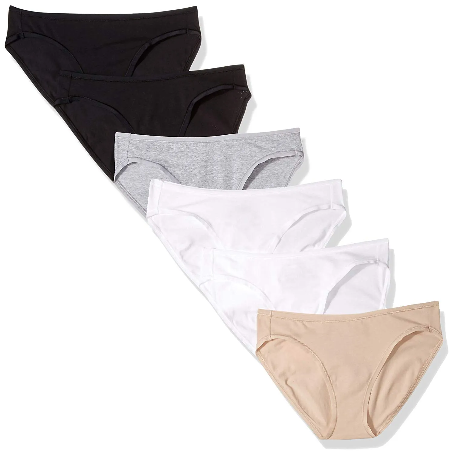 Amazon Essentials Slip Intimi Modello Bikini in Cotone Spandex (Disponibile nelle Taglie Forti) Donna, Confezione da 6, Bianco/Grigio Puntinato/Nero/Rosa Chiaro, 48