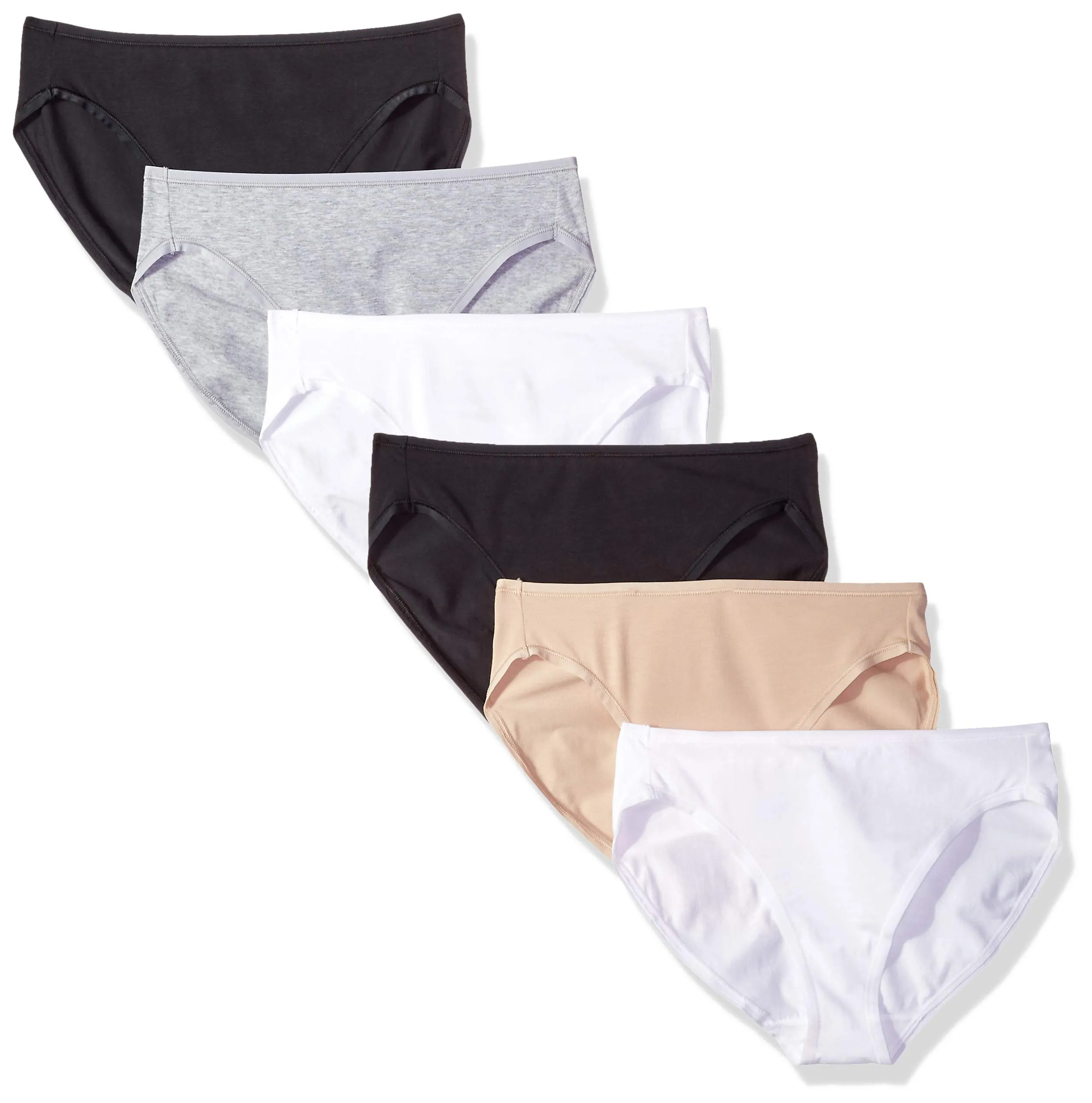 Amazon Essentials Pantaloni a Vita Alta in Cotone Spandex, Traspiranti Donna, Confezione da 6, Bianco/Cammello/Grigio Puntinato/Nero, 44