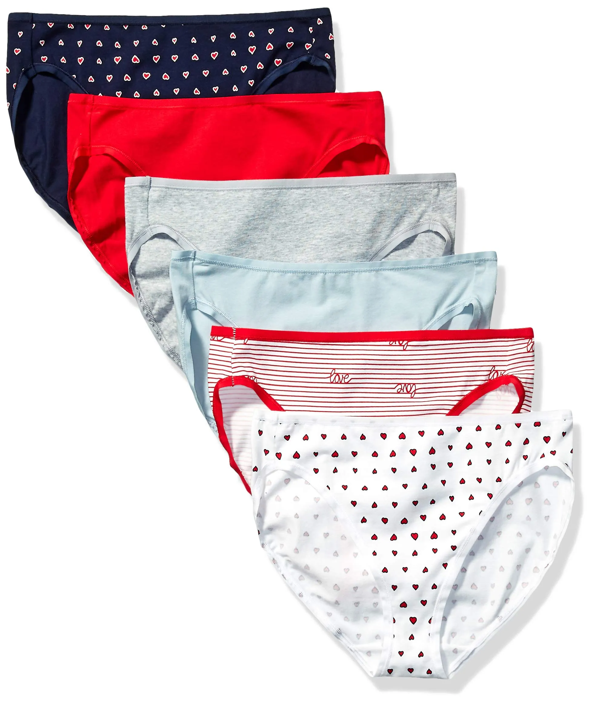 Amazon Essentials Pantaloni a Vita Alta in Cotone Spandex, Traspiranti Donna, Confezione da 6, Multicolore/Cuori/Righe, 46
