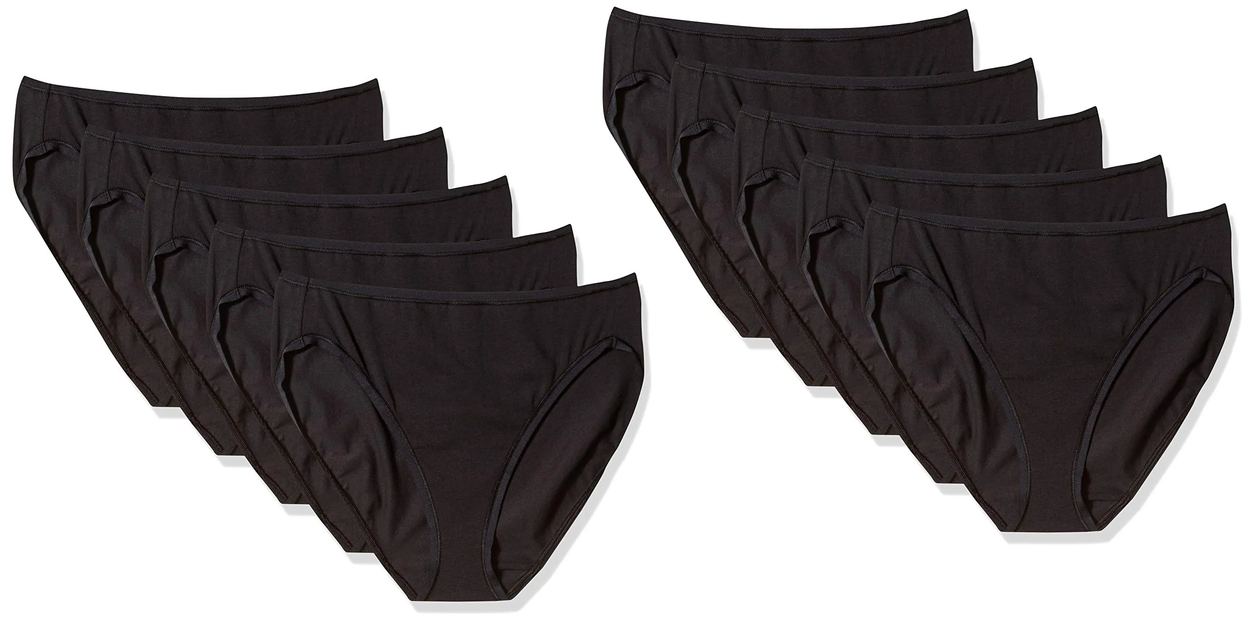 Amazon Essentials Pantaloni a Vita Alta in Cotone Spandex, Traspiranti Donna, Confezione da 10, Nero, 50