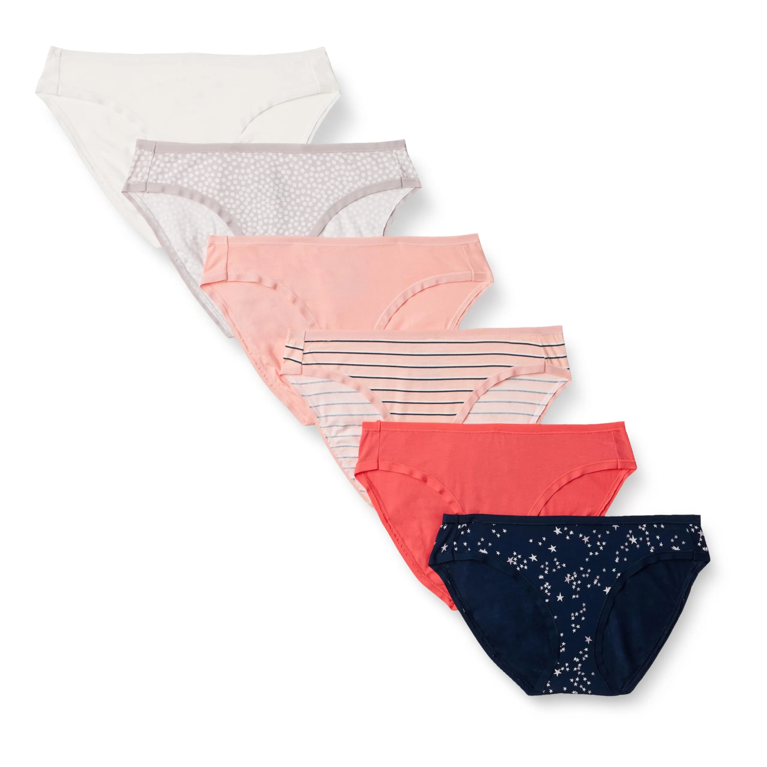 Amazon Essentials Slip Intimi Modello Bikini in Cotone Spandex (Disponibile nelle Taglie Forti) Donna, Confezione da 6, Multicolore/Pois/Righe/Stelle, 50
