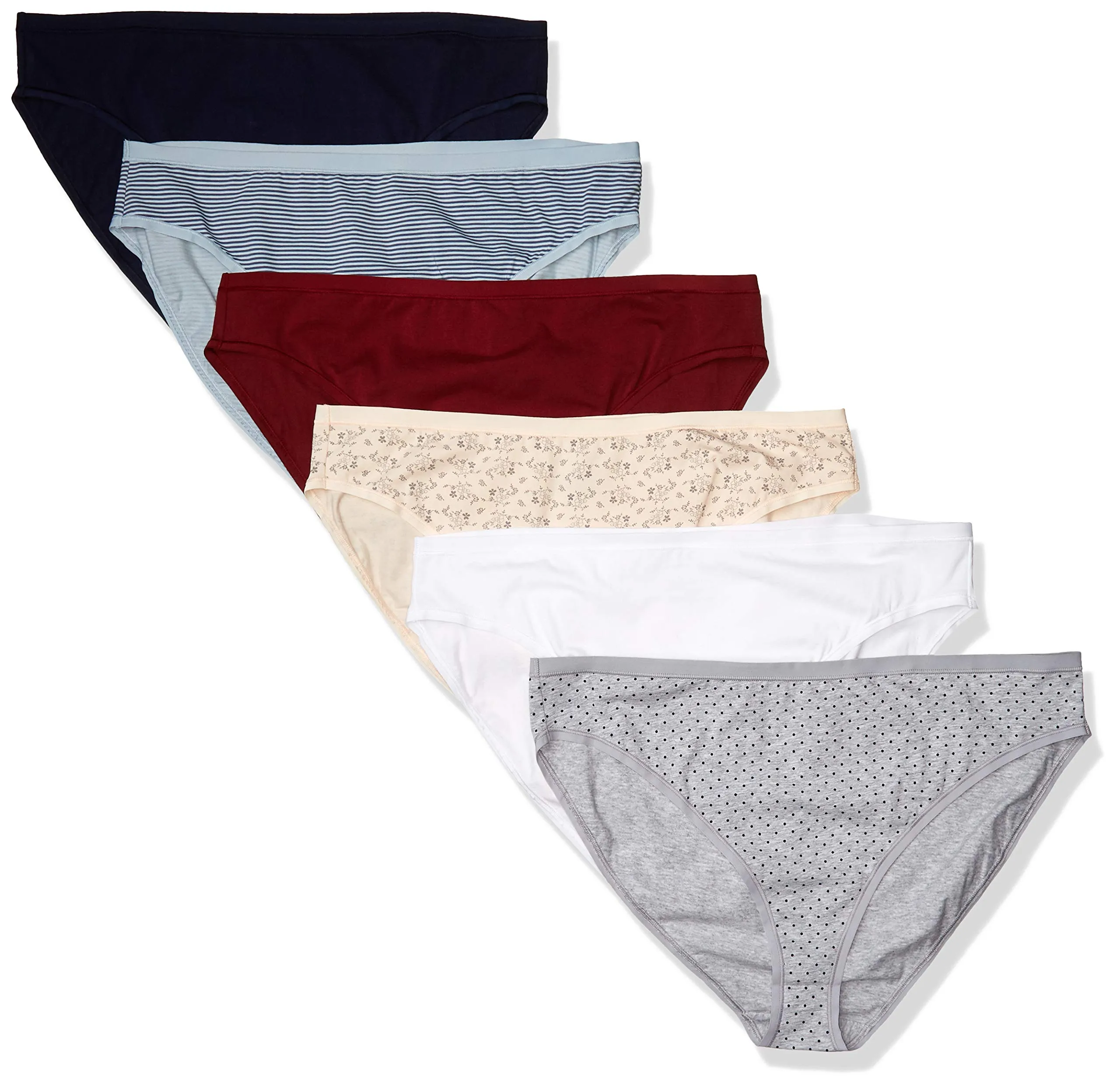 Amazon Essentials Pantaloni a Vita Alta in Cotone Spandex, Traspiranti Donna, Confezione da 6, Multicolore/Floreale/Pois/Righe, 3XL Plus