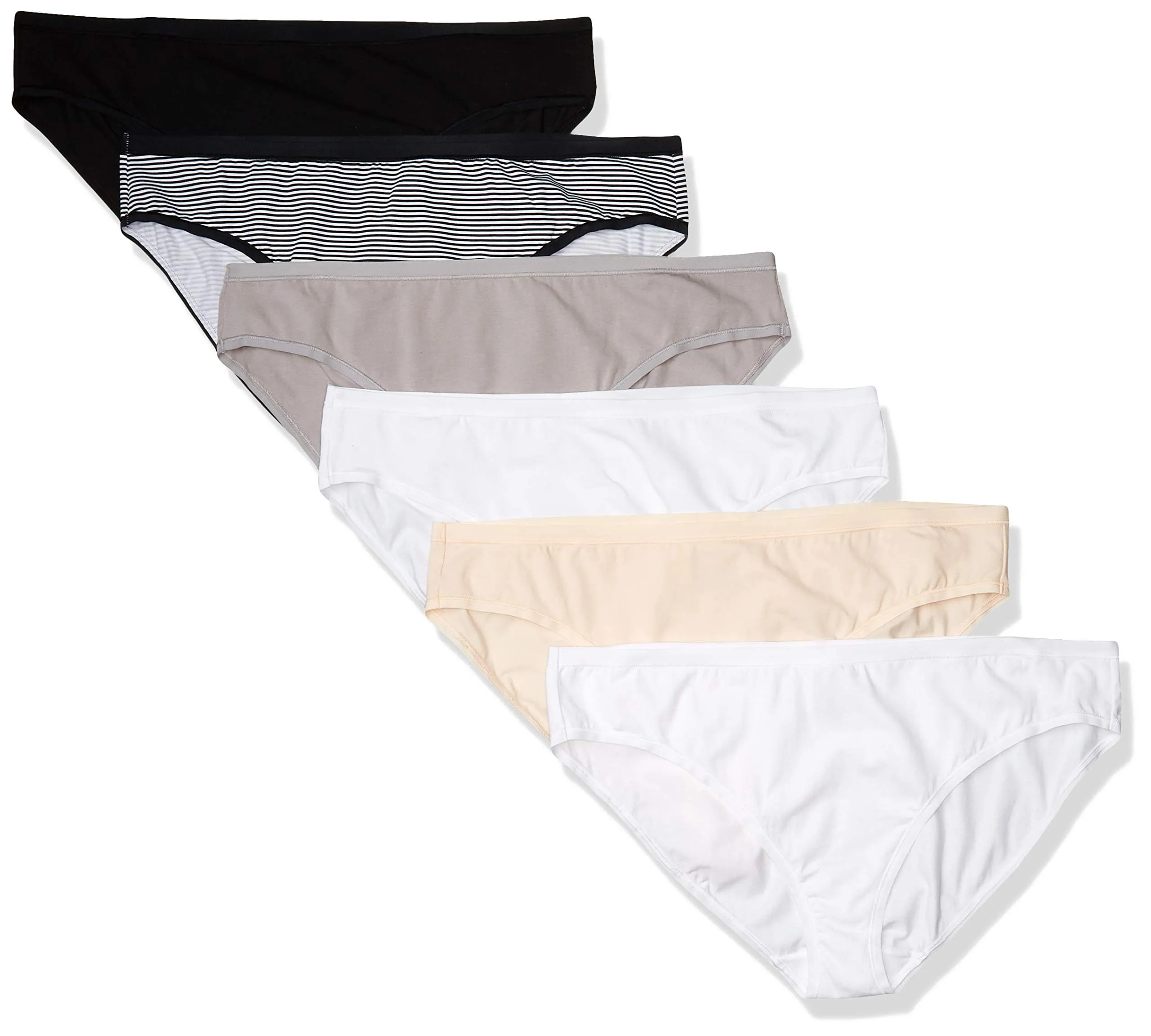 Amazon Essentials Slip Intimi Modello Bikini in Cotone Spandex (Disponibile nelle Taglie Forti) Donna, Confezione da 6, Colori Basici/Righe, 4XL Plus