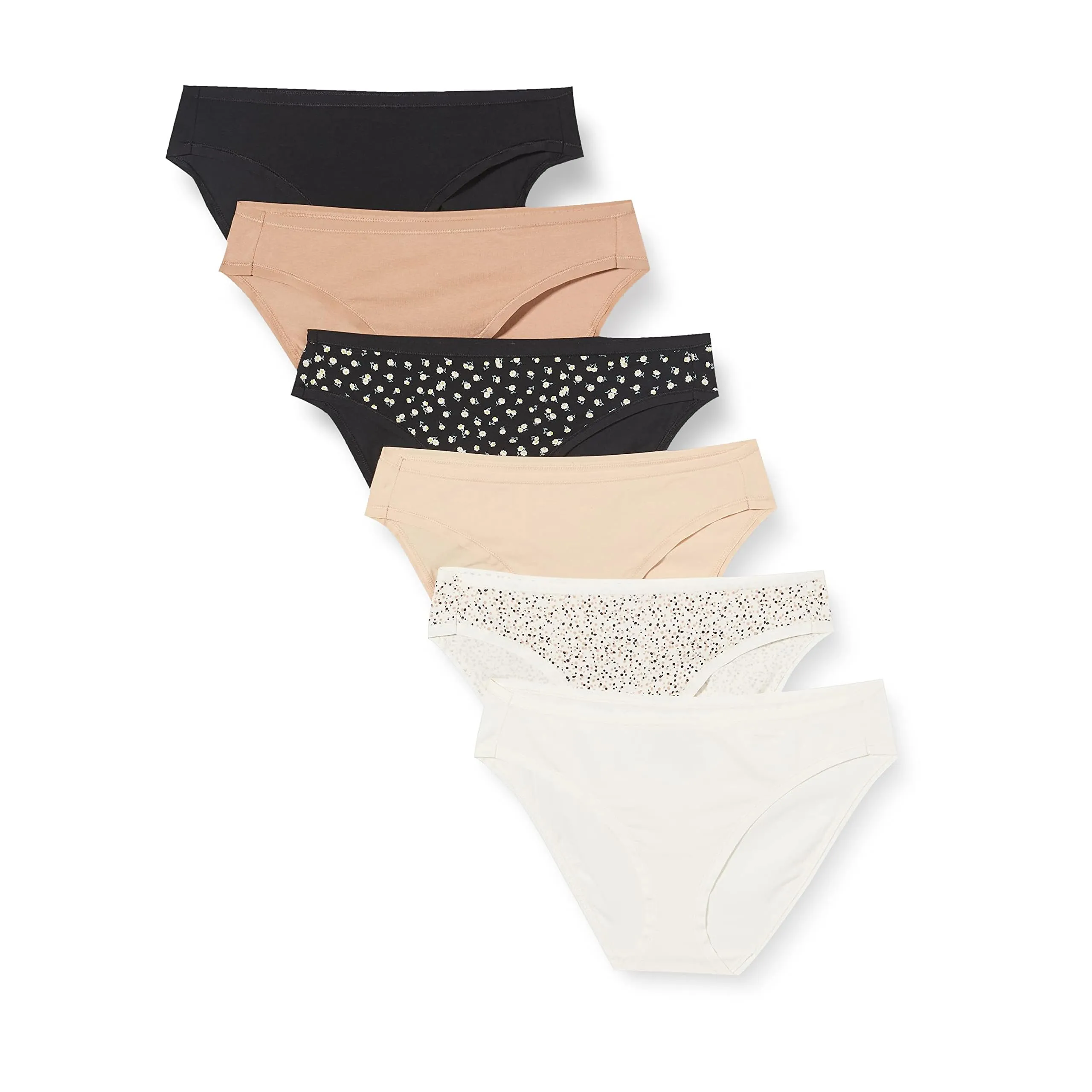 Amazon Essentials Slip Intimi Modello Bikini in Cotone Spandex (Disponibile nelle Taglie Forti) Donna, Confezione da 6, Floreale/Multicolore, 46