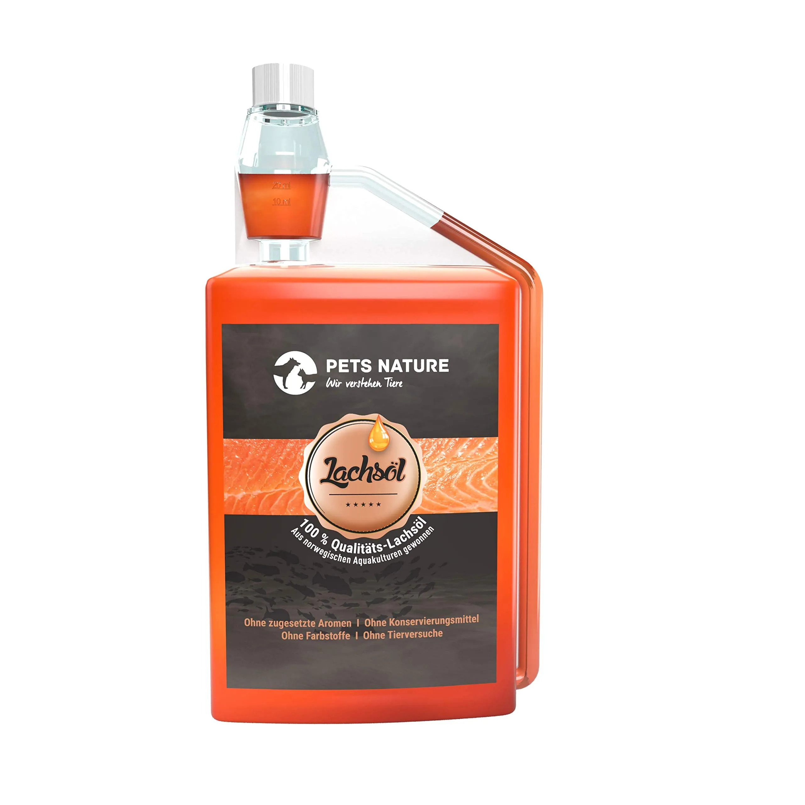 Pets Nature Olio di salmone per cani e gatti – 1 litro di olio di pesce puro premium con Omega 3 e 6 per cane, gatto e cavallo, 1000 ml