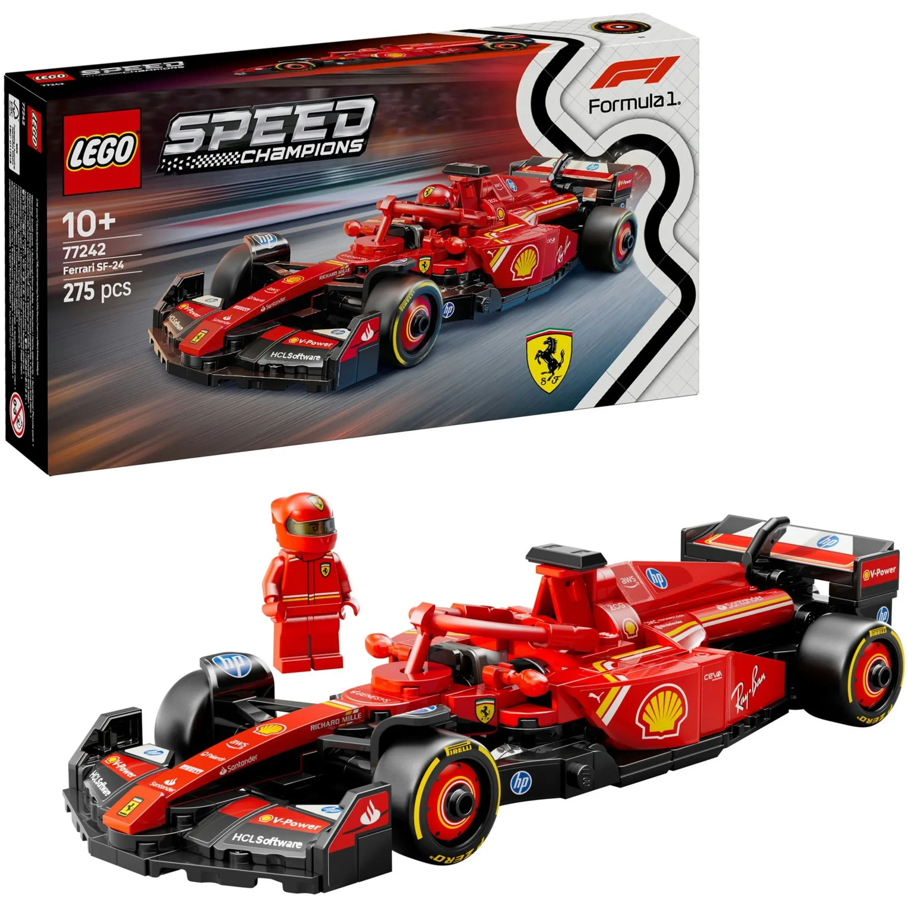 Speed Champions 77242 Auto da Corsa Ferrari F1 SF-24 Giocattolo da Collezione con Minifigure Formula 1 per Bambini 10+, Giochi di costruzione