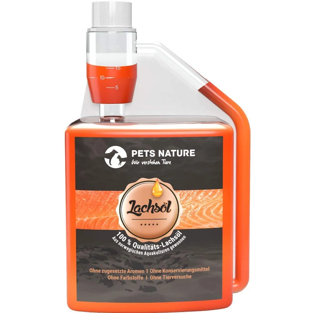 Pets Nature Olio di salmone per cani e gatti puro olio di pesce premium con Omega 3 e 6 per cane, gatto e cavallo, 500 ml