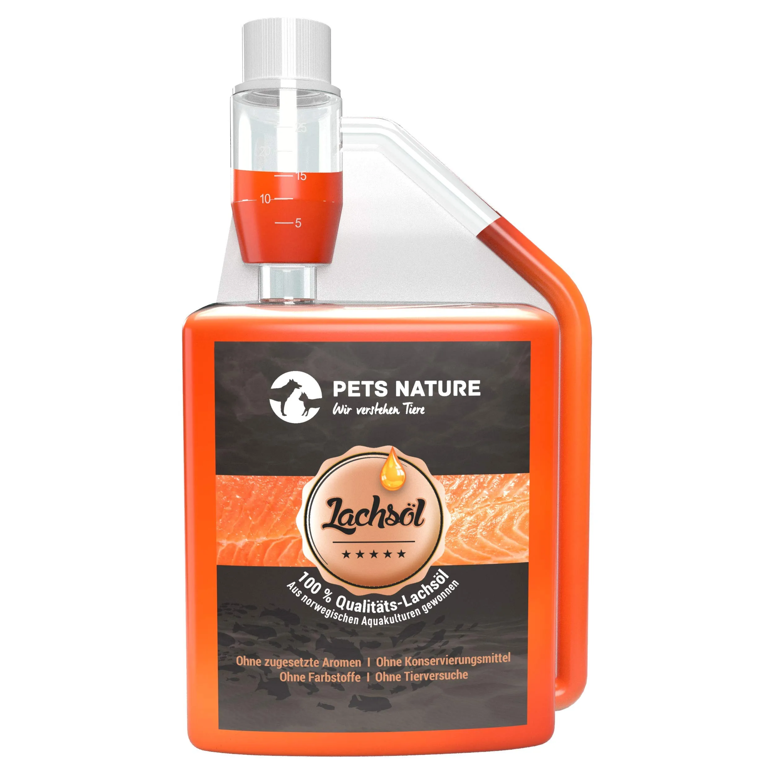 Pets Nature Olio di salmone per cani e gatti - 250 ml di puro olio di pesce premium con Omega 3 e 6 per il tuo cane, gatto e cavallo