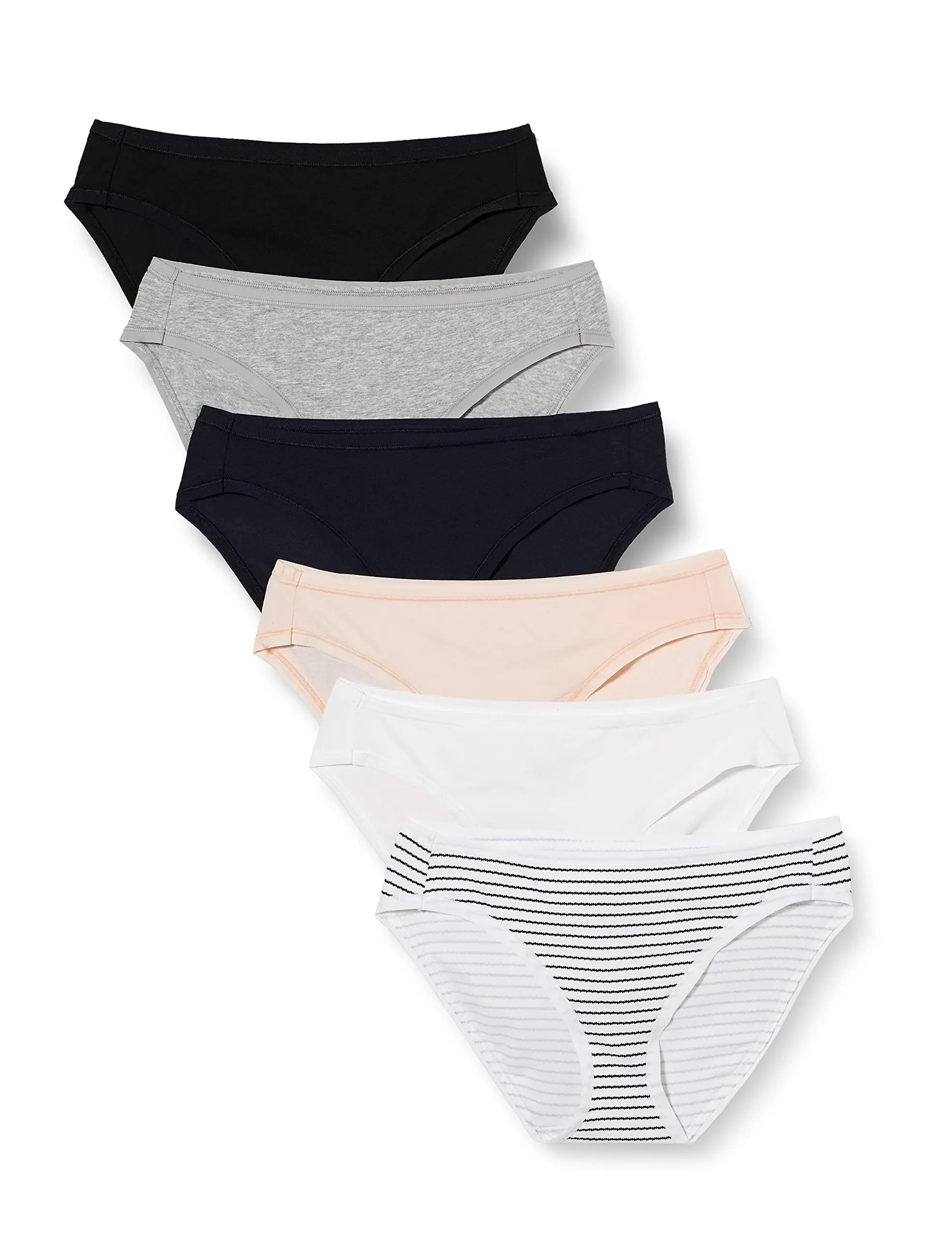 Amazon Essentials Slip Intimi Modello Bikini in Cotone Spandex (Disponibile nelle Taglie Forti) Donna, Confezione da 6, Multicolore/Mélange/Righe, 50